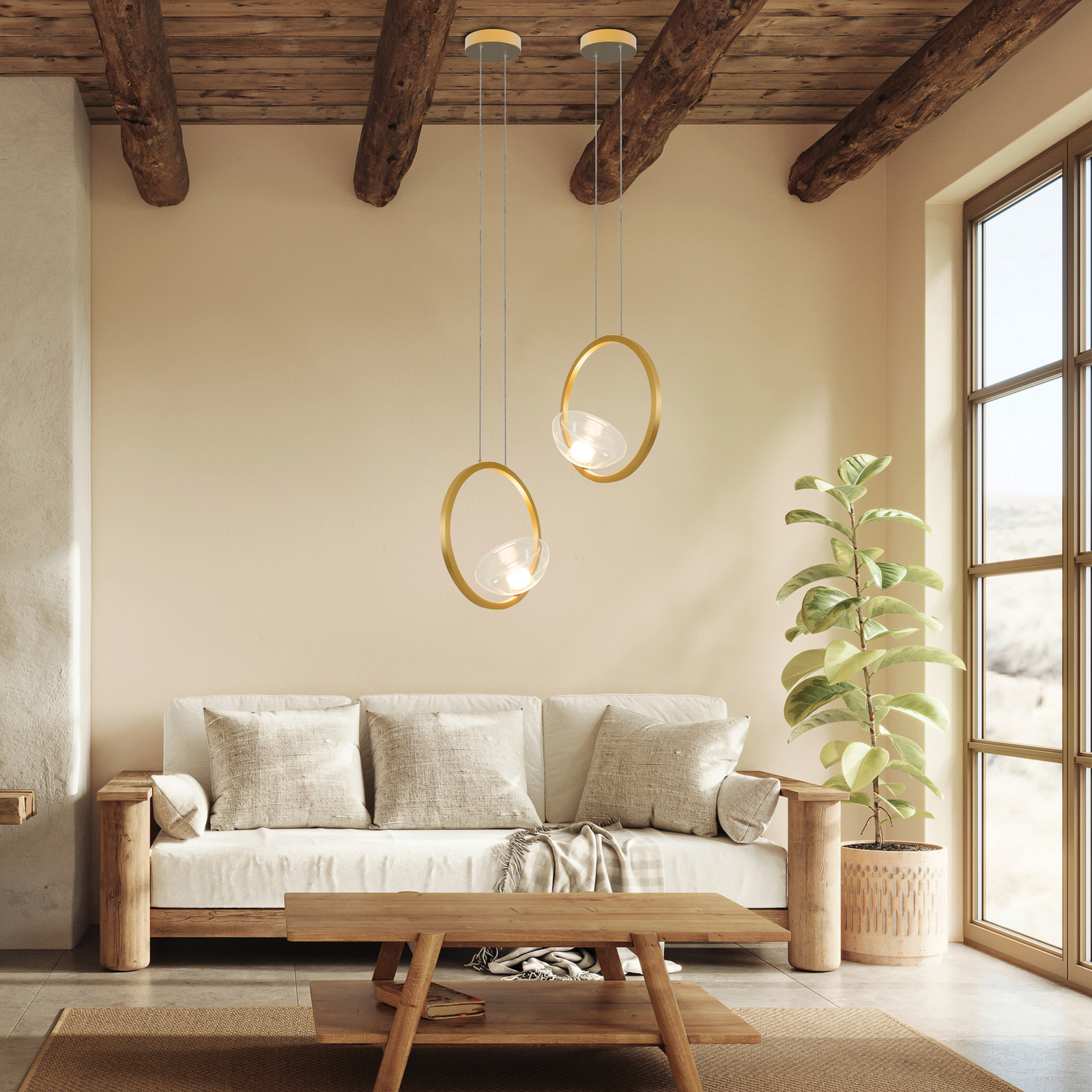 Lampada LED a sospensione 23028, oro opaco, Ø 32 cm, metallo/vetro, dimmerabile