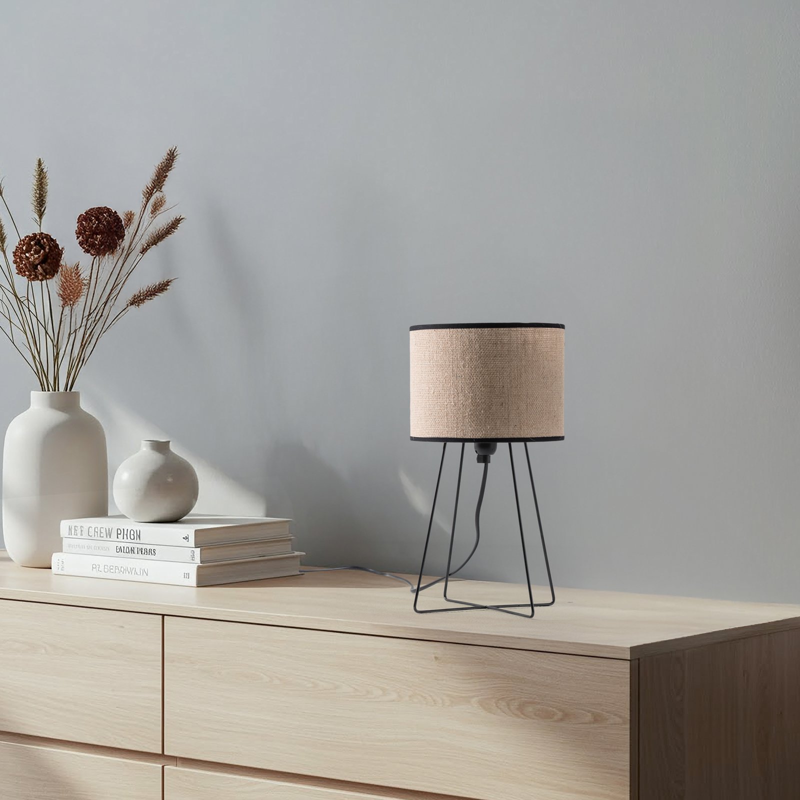 Trixi table lamp with wire frame brown/ black, fabric