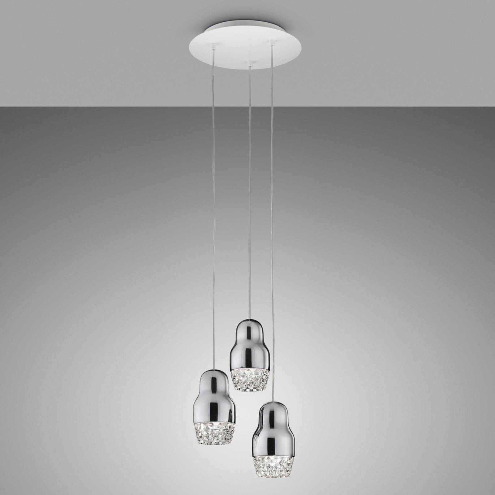 Image of Axo Light Suspension LED chromée Fedora à 3 lampes 