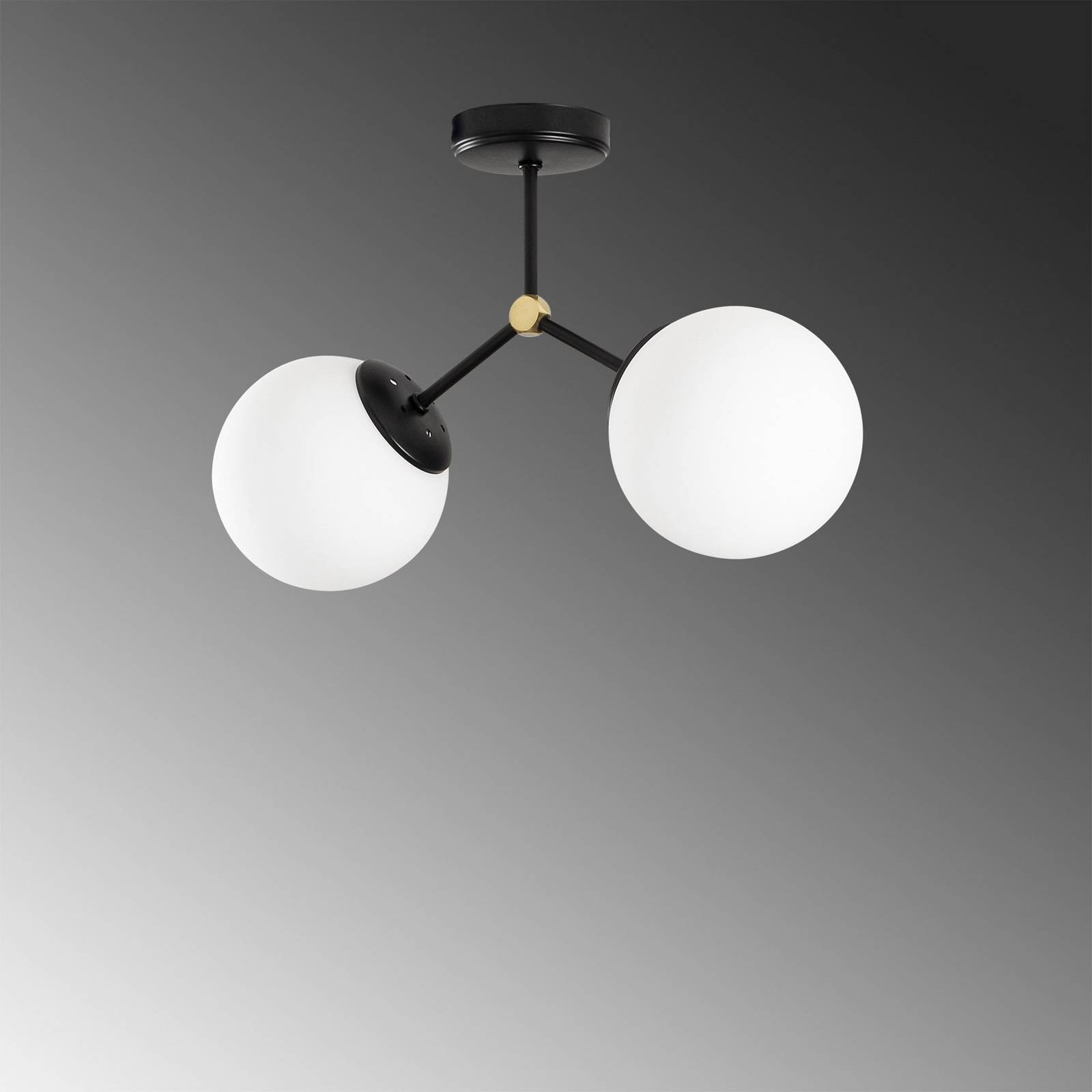 Lampa sufitowa Damar, czarna, szkło, 2-punktowa, długość 44 cm