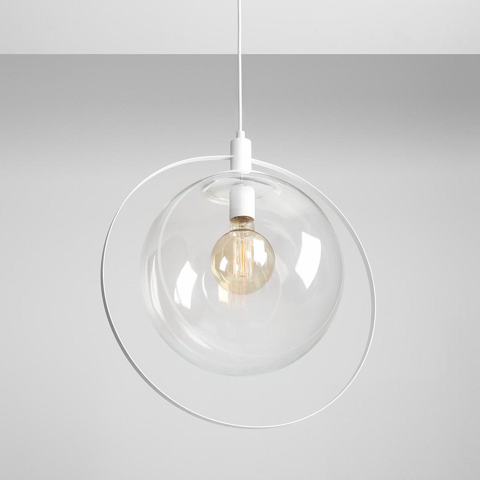 Suspension Aura, blanc, métal, verre, transparent, E27