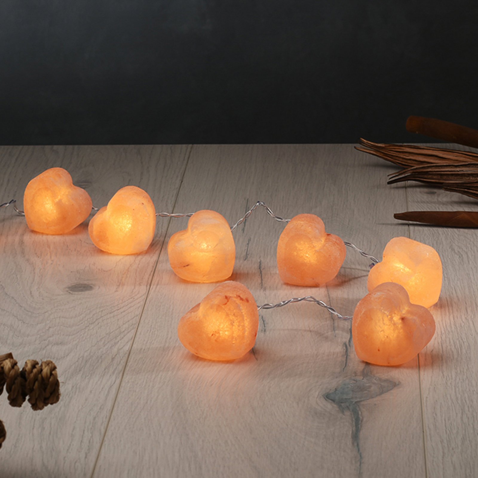 Guirlande lumineuse Cristaux lumineux Cœur, cristaux de sel ambre