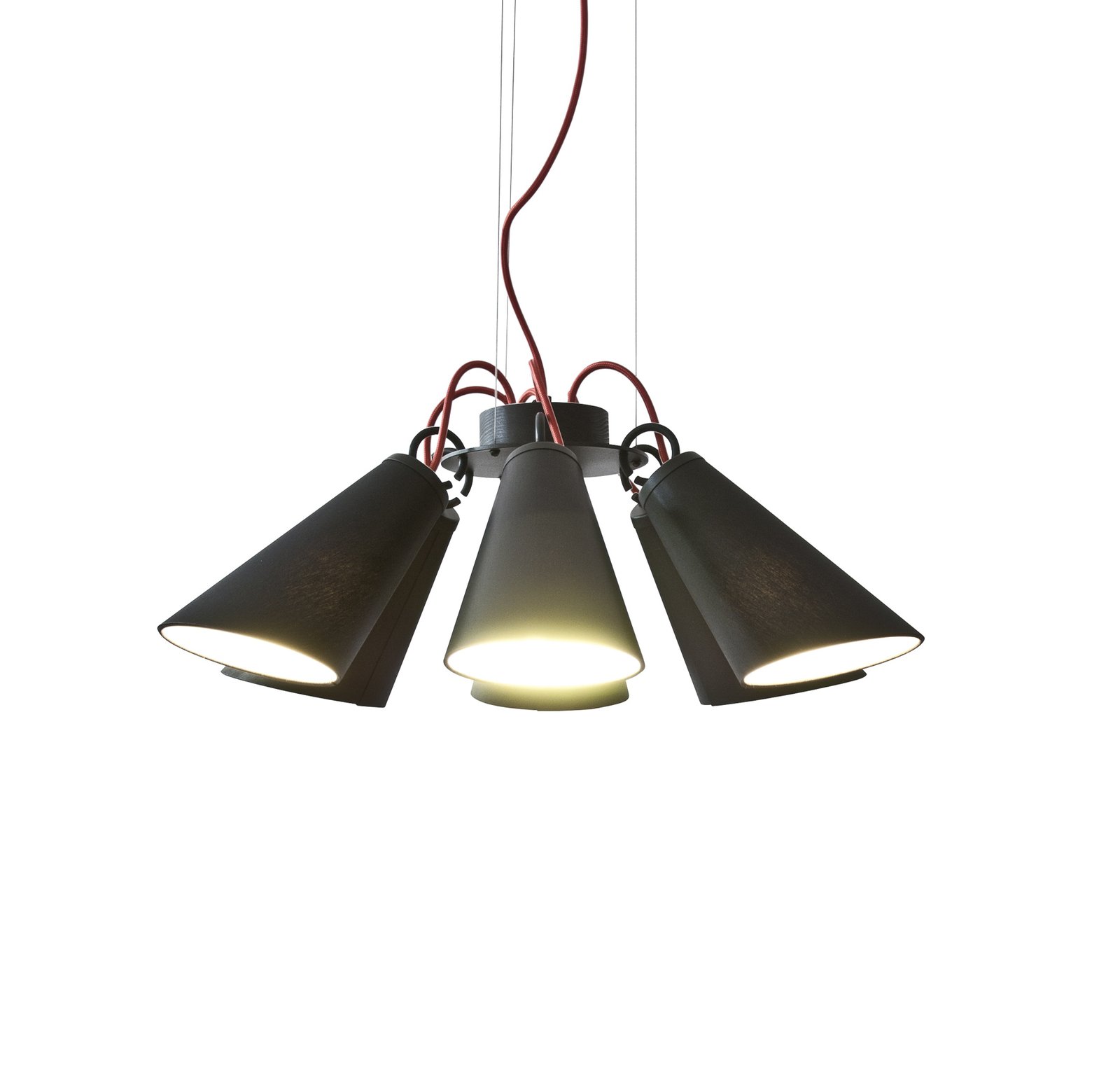 Pit 6 pendant light, black, red fabric cable