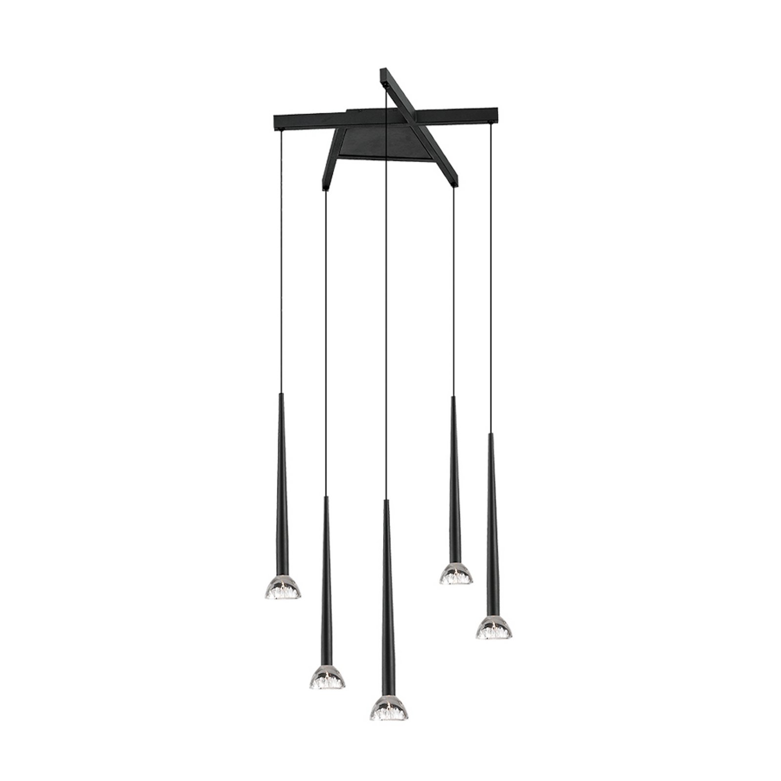 LED hanglamp Rina, zwart/helder, Ø 51 cm, metaal, 5-lamps.