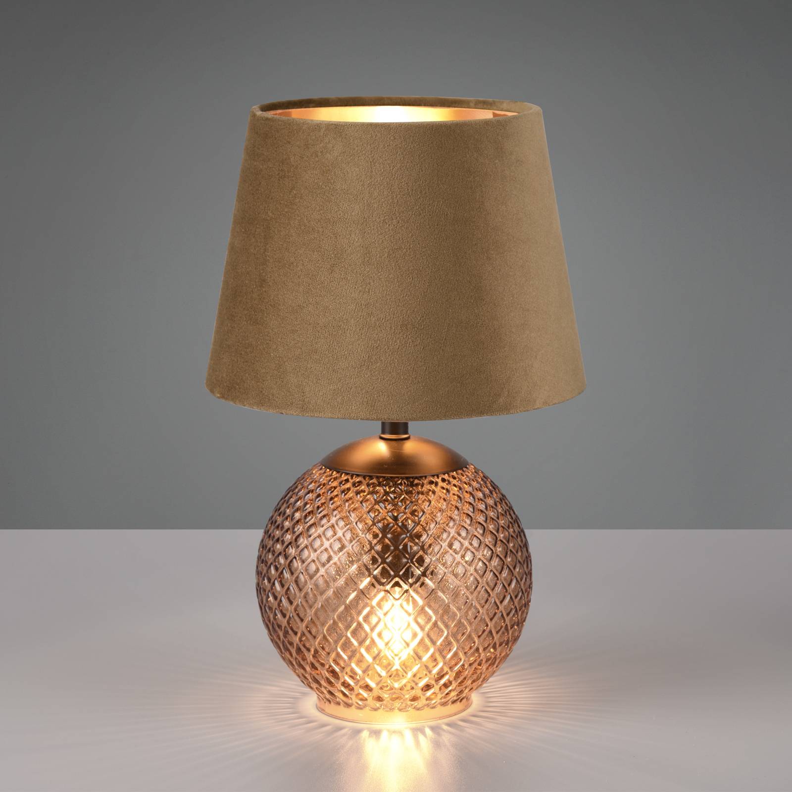 Bordlampe Jonna med glassfot/fløyelsskjerm brun