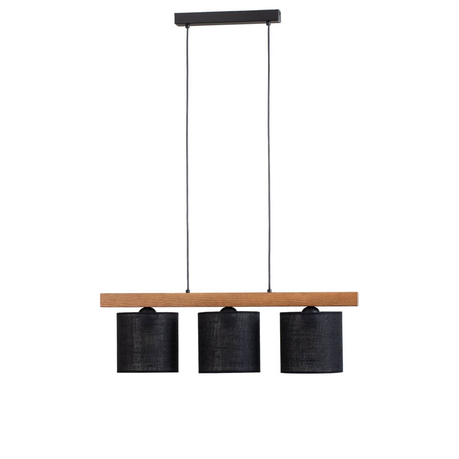 Pendellampe Forest, Holz hell/schwarz, Jute schwarz, 3-fl.
