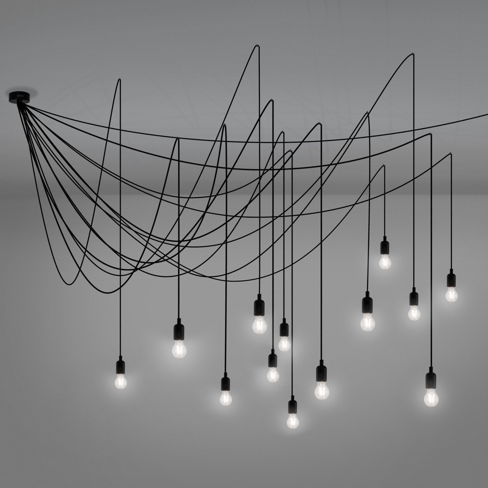 Suspension Maman, 14 ampoules, noir, bon plan retour - SELETTI Suspension Maman, 14 ampoules, noir, bon plan retour - SELETTI