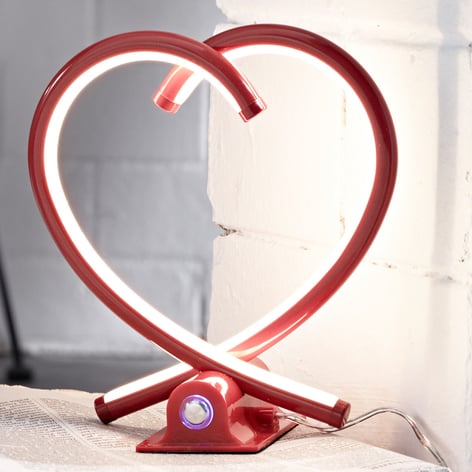 Hartvormige LED tafellamp Valentin in rood