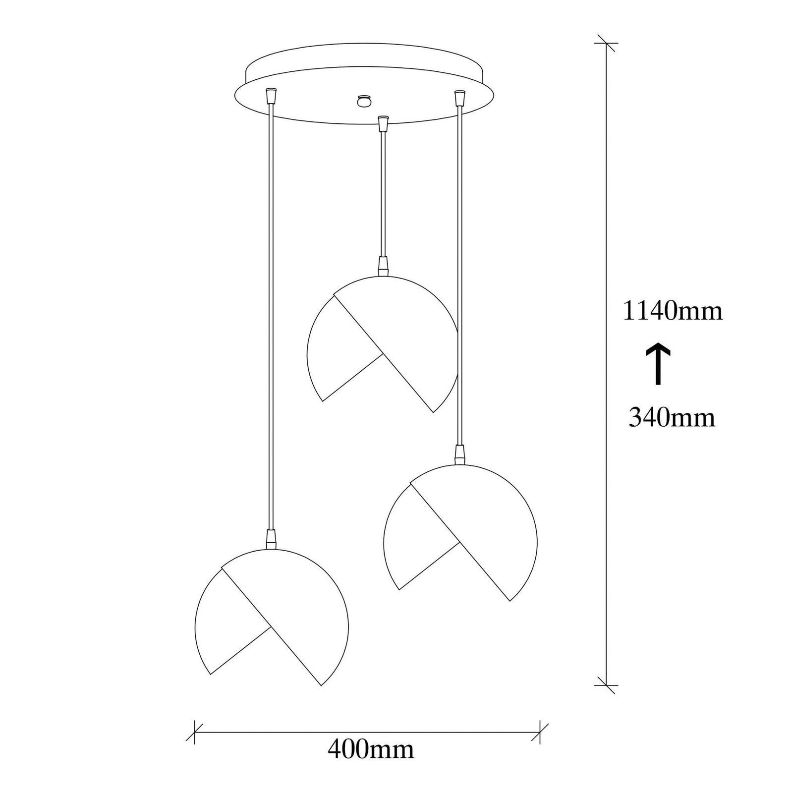 Lampă suspendată Berceste 252-S2 negru / metal auriu 3 becuri rotunde