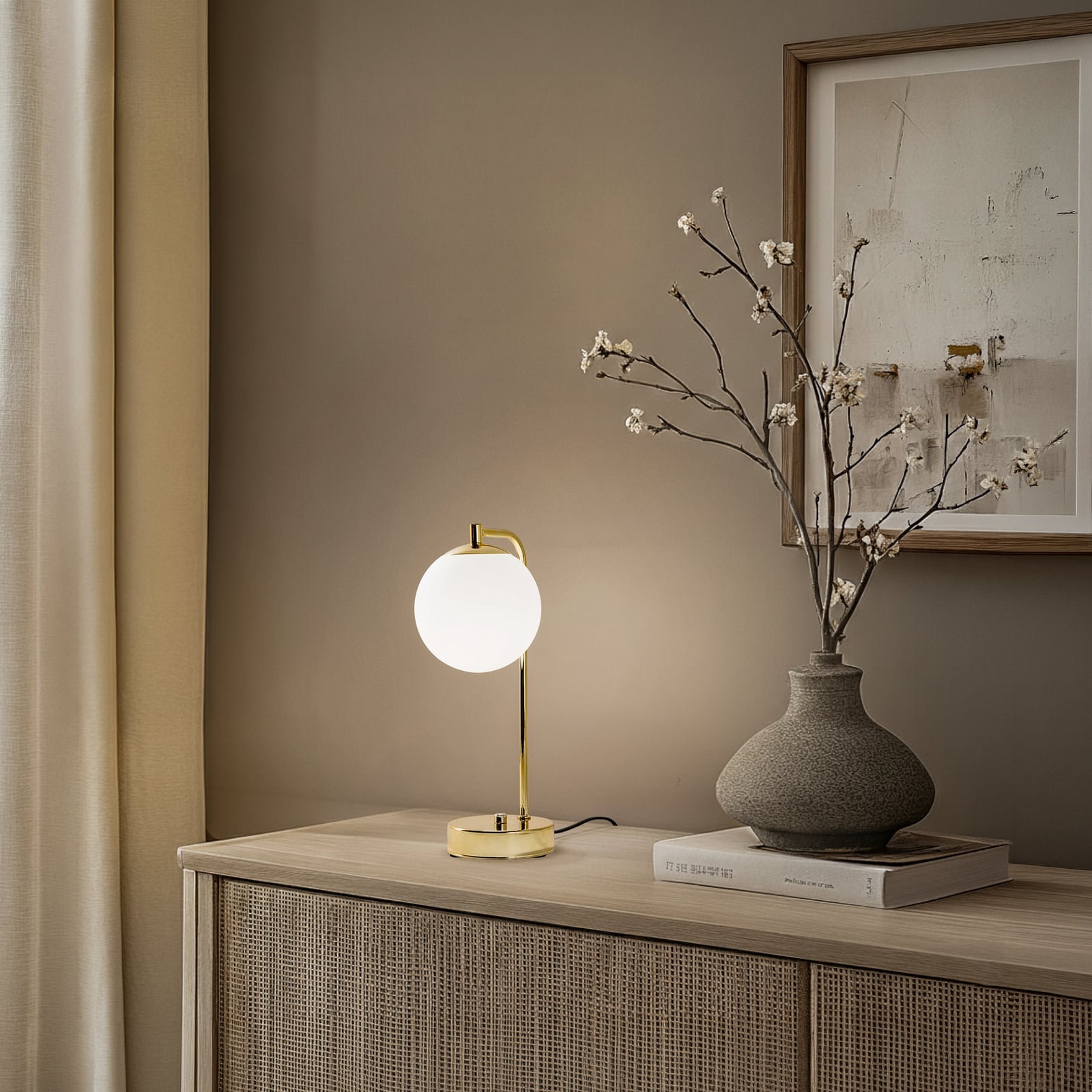 Tischleuchte Rico, Glas/Metall, gold/weiß, Höhe 36 cm