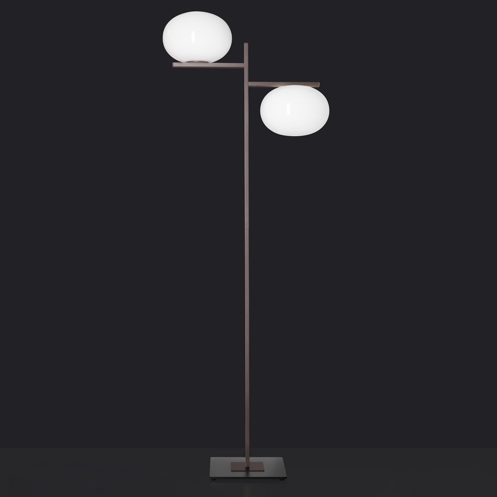 Oluce Alba floor lamp, bronze, white, 2-bulb, glass, metal