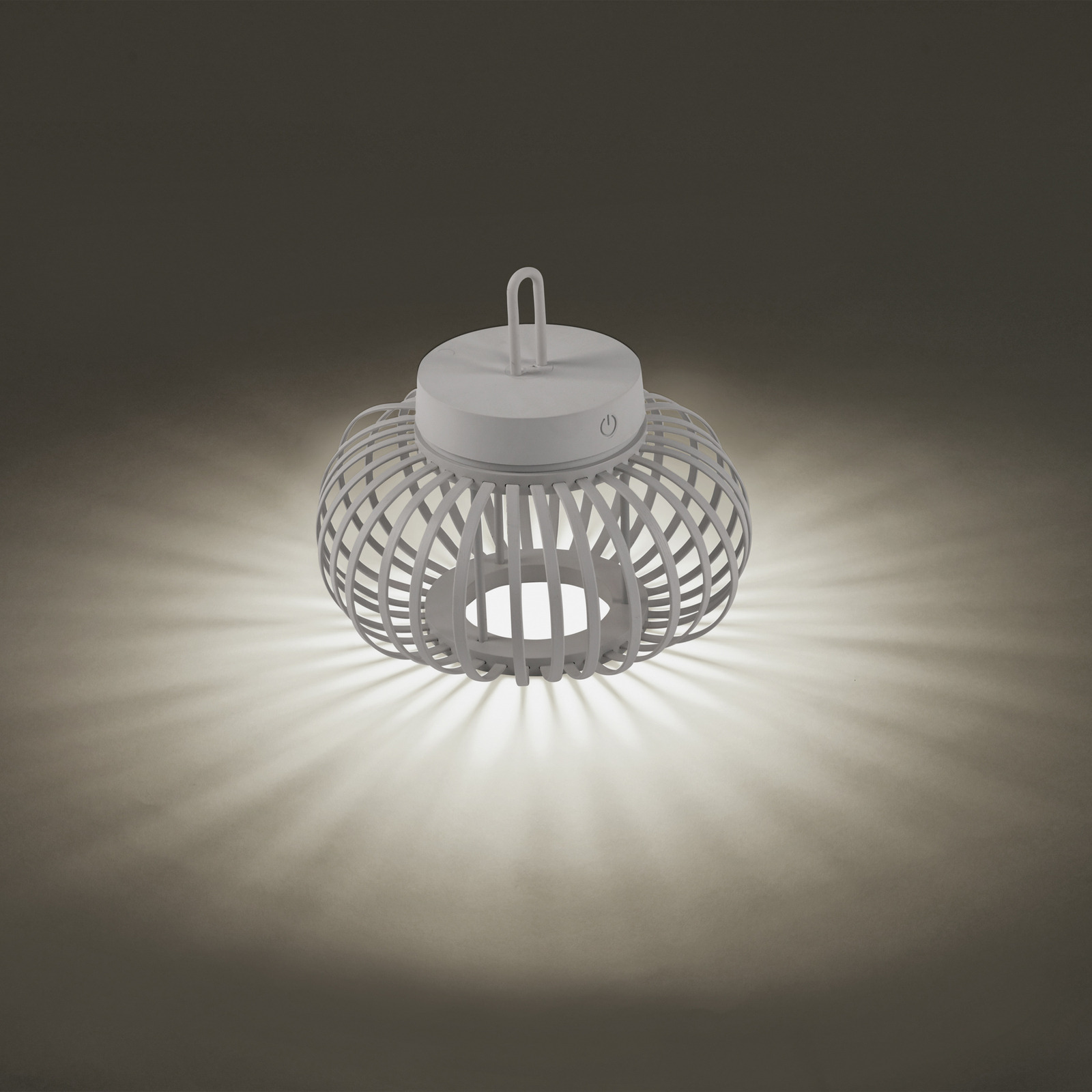 JUST LIGHT. Lampe de table LED rechargeable Akuba gris-beige 22cm bambou