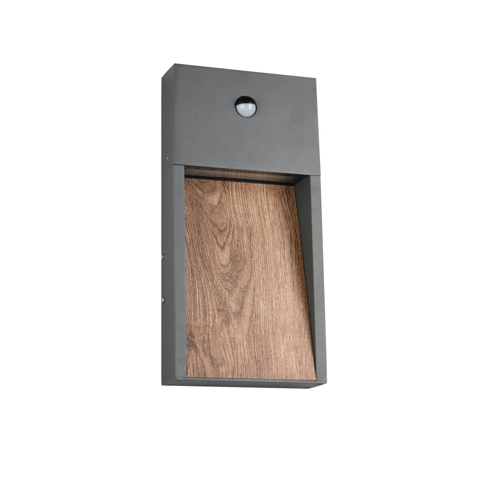 LED-Sensor-Außenwandlampe SALMON, Holzoptik, Höhe 33 cm IP44