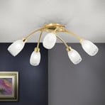 Plafonieră CARLA, culoare alamă, Ø 60 cm metal/sticlă 5 becuri.