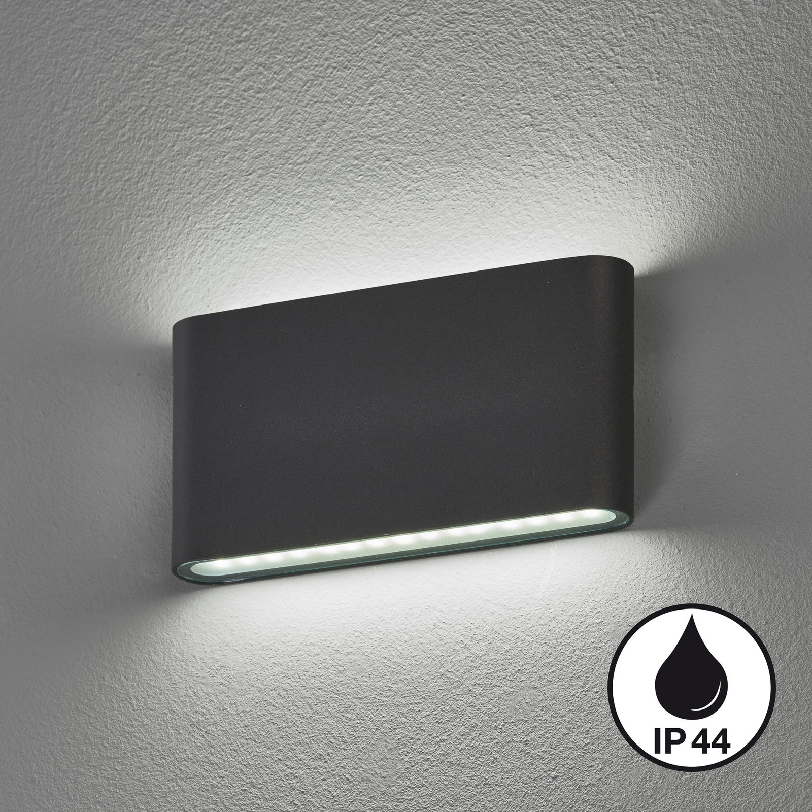 Venkovní nástěnné svítidlo Scone LED, černé, šířka 17,5 cm, 2 světla.