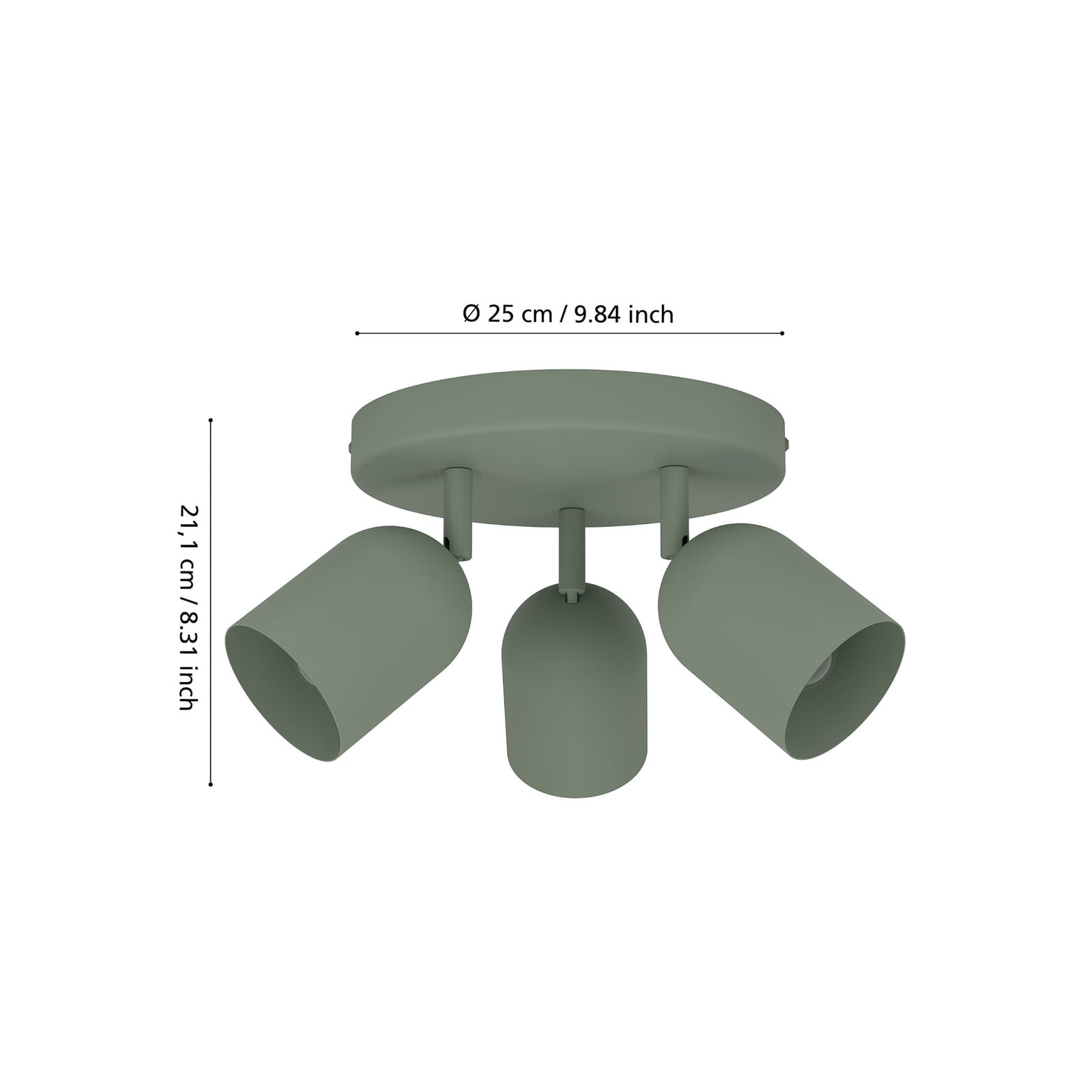Deckenstrahler Tilston, dunkelgrün, Ø 25 cm, 3-flg., Stahl