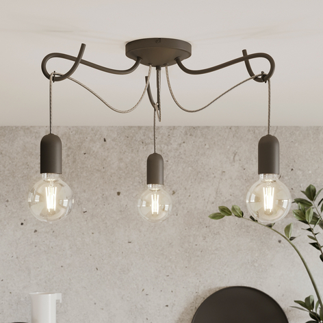 Lucande Jorna taklampa, 3 lampor, kabel grå