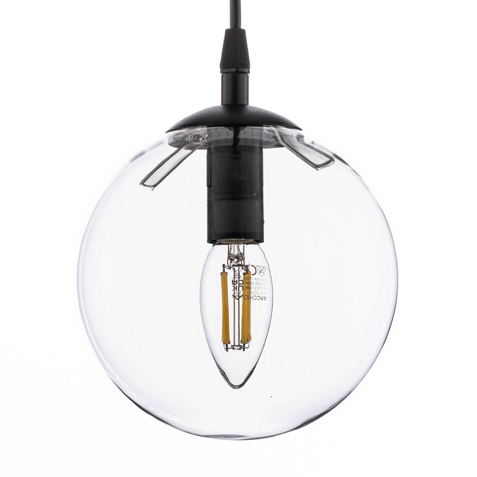 Lampa wisząca Glassy, czarna, przezroczysta, szkło, Ø 14 cm, E14