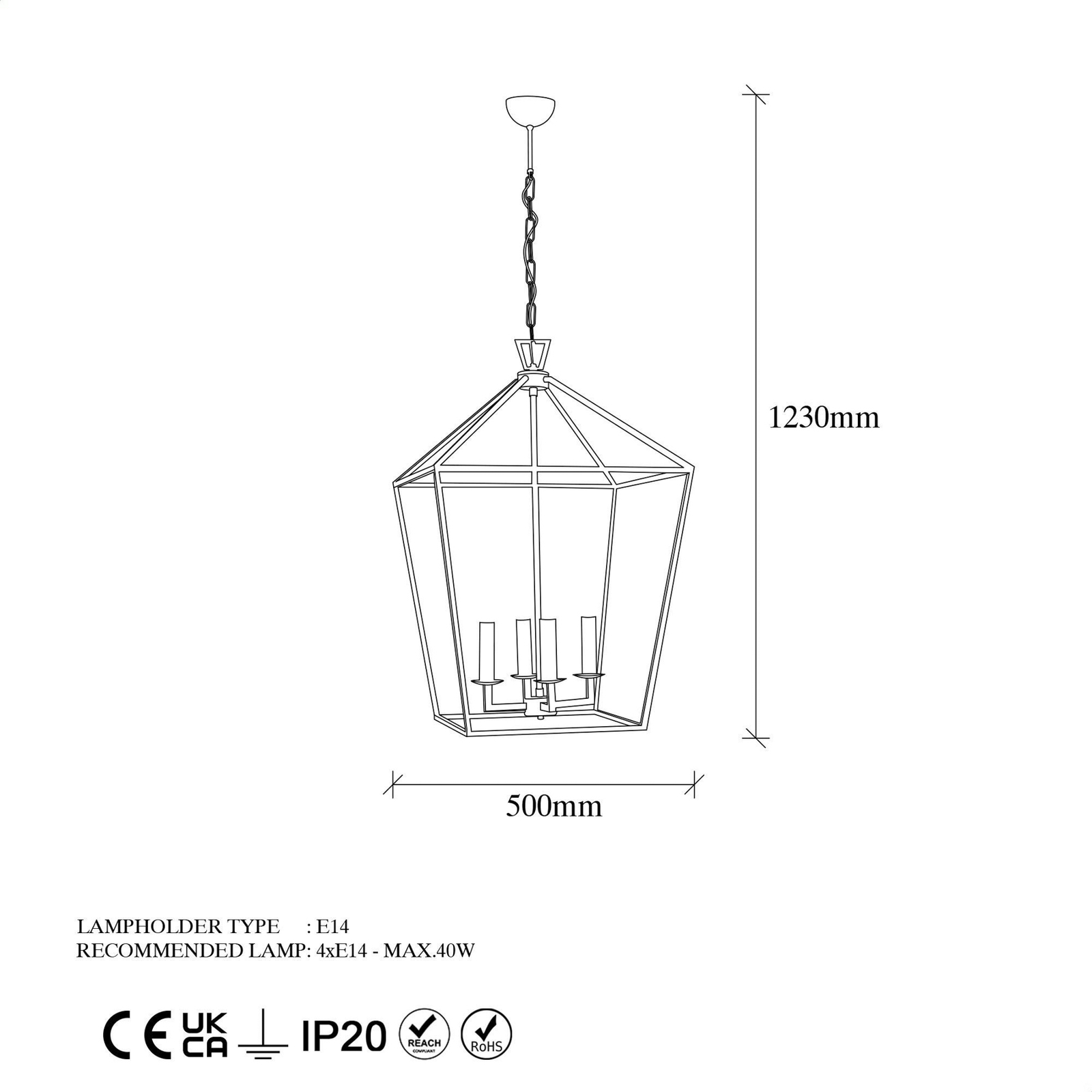 Kroonluchter Till 13251, zwart, metaal, 4-lamps