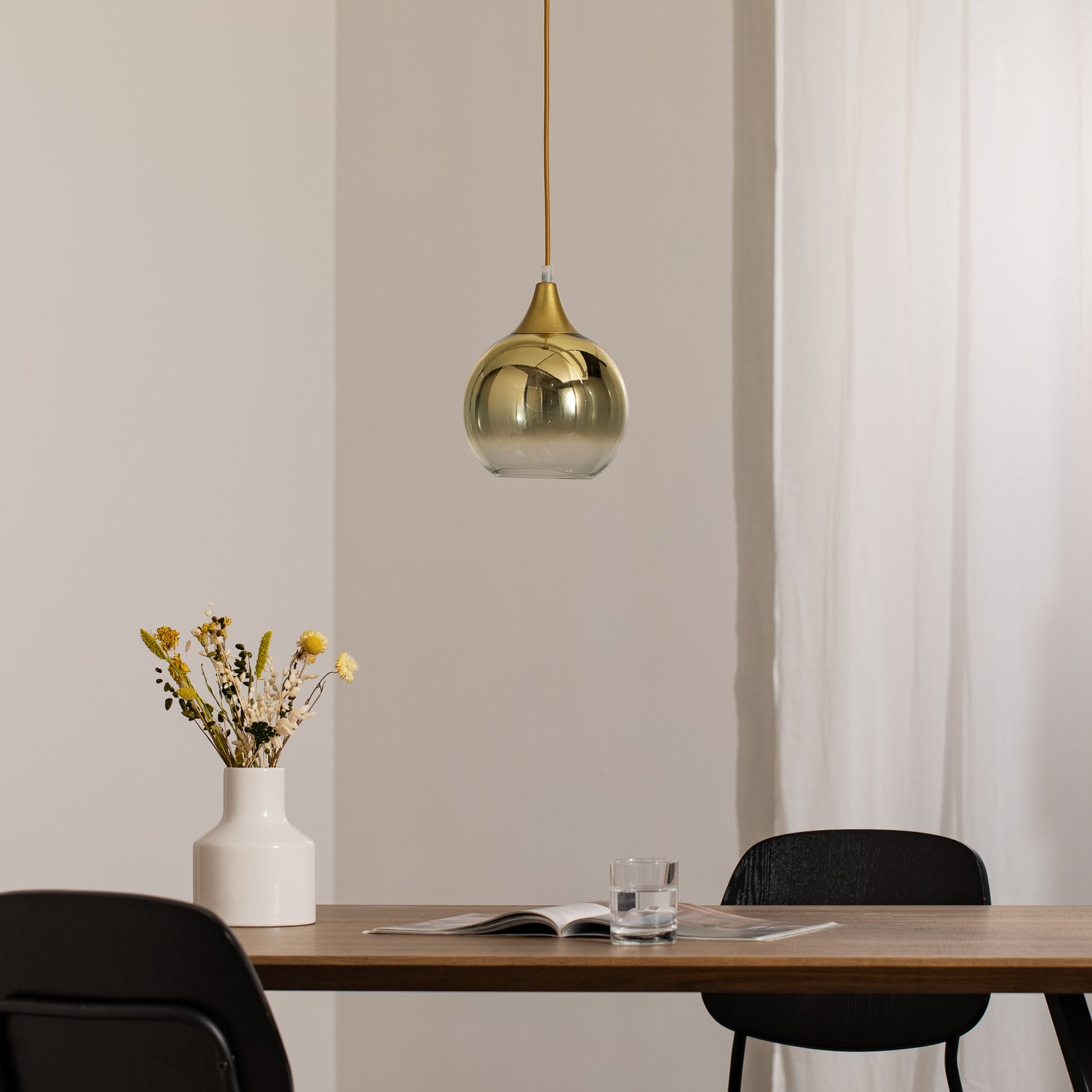 Hængelampe Monte i glas, 1 lyskilde, guld