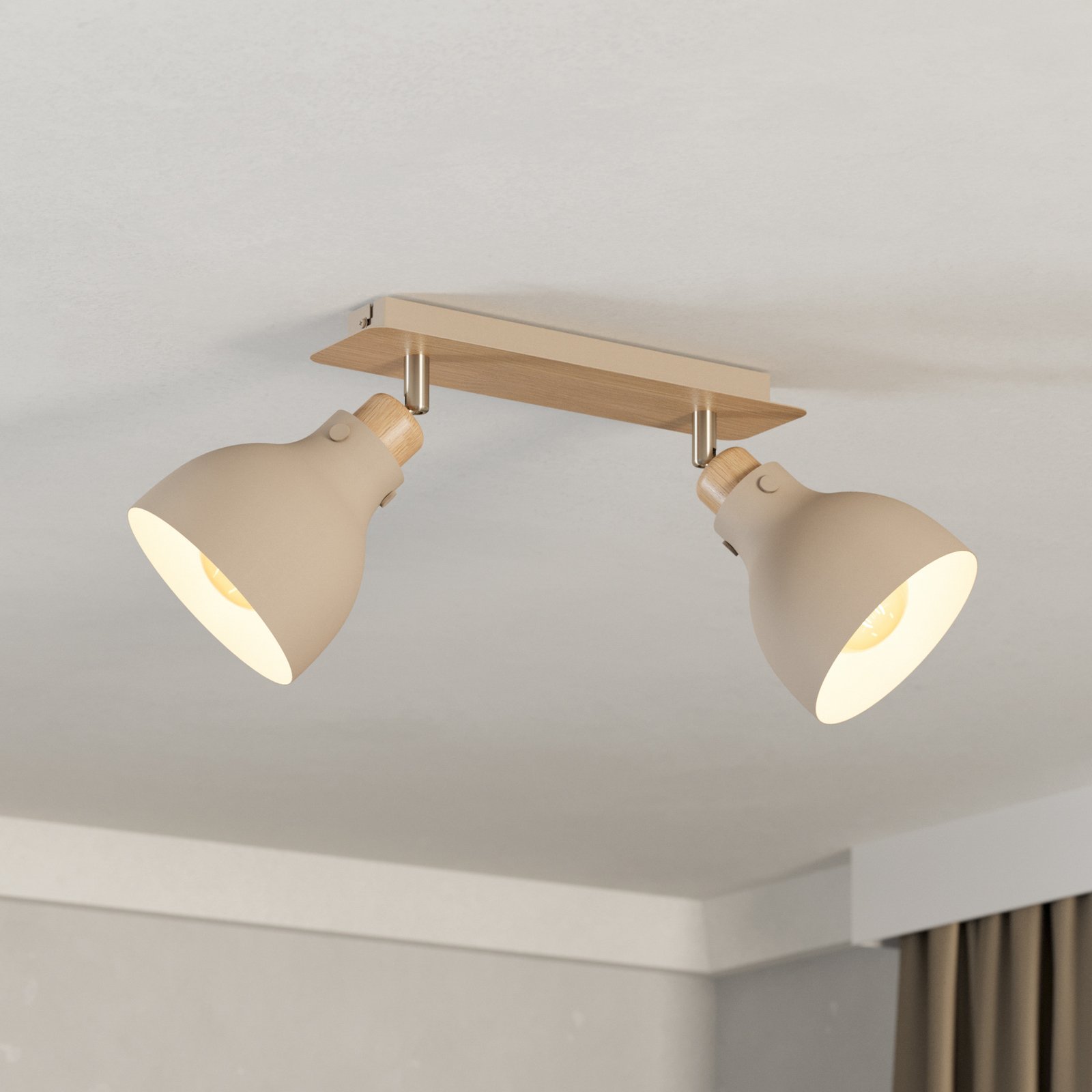 Plafoniera Arrecife sabbia/look legno, 2 luci