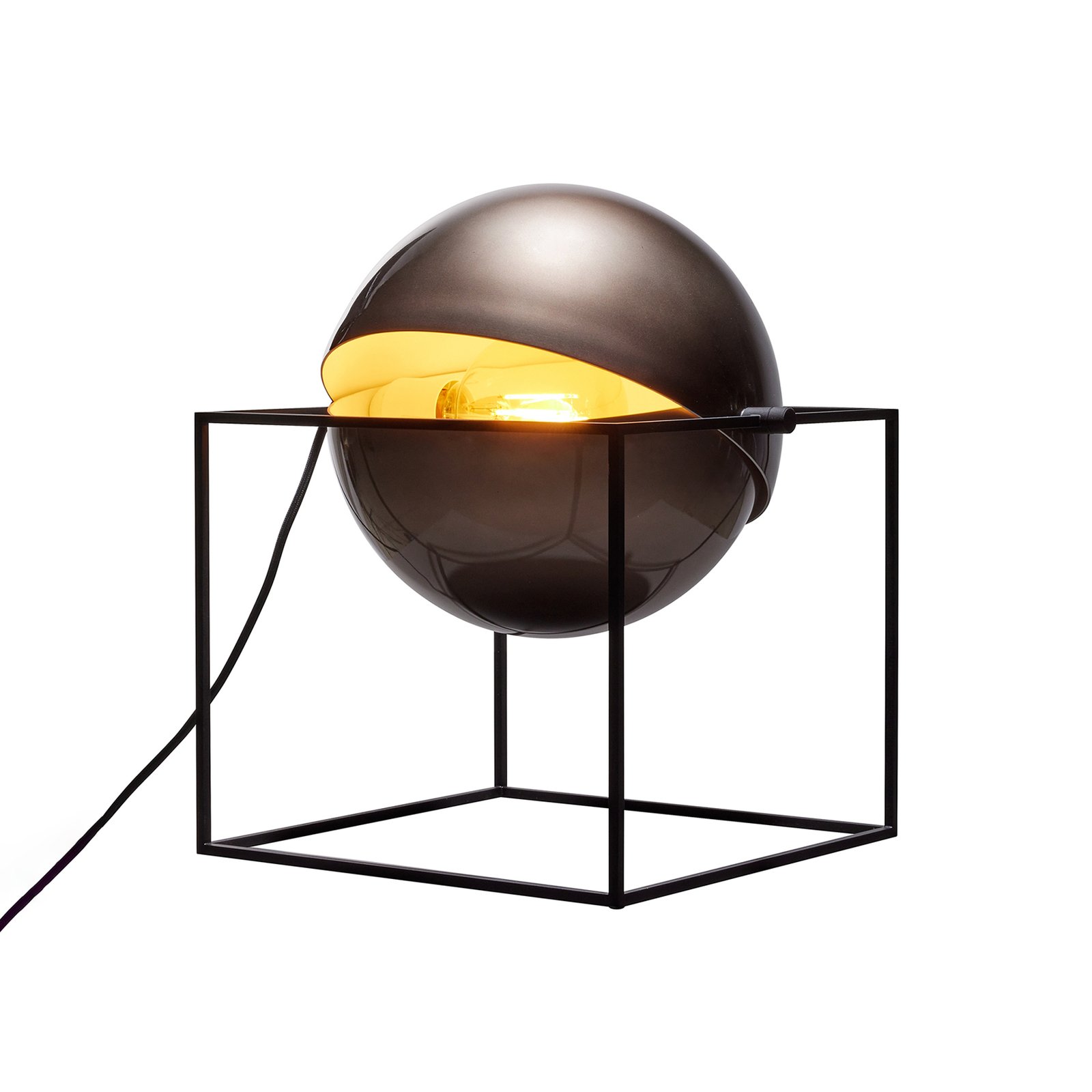 El Cubo table lamp, smoky grey globe lampshade