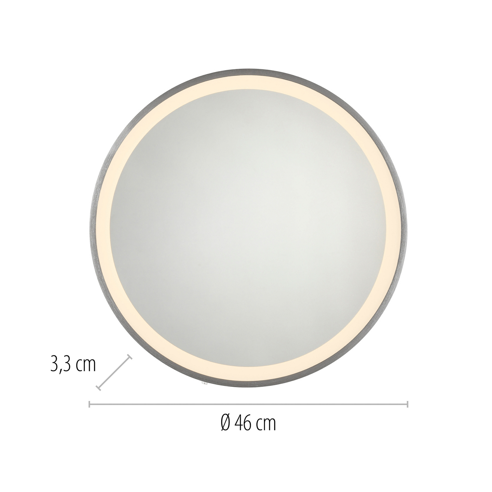 VIDRO LED wall mirror, grey, Ø 46 cm, power bank, switch