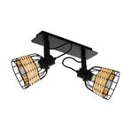 Anwick 1 ceiling spotlight steel/rattan, two-bulb