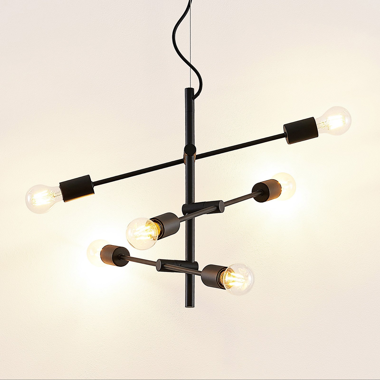 Lindby Estar lampă suspendată negru metal 6 becuri 57cm - Camera de zi / sufragerie - Vintage