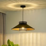 Euluna pendant light Cappello, black/gold, rattan, Ø 45 cm