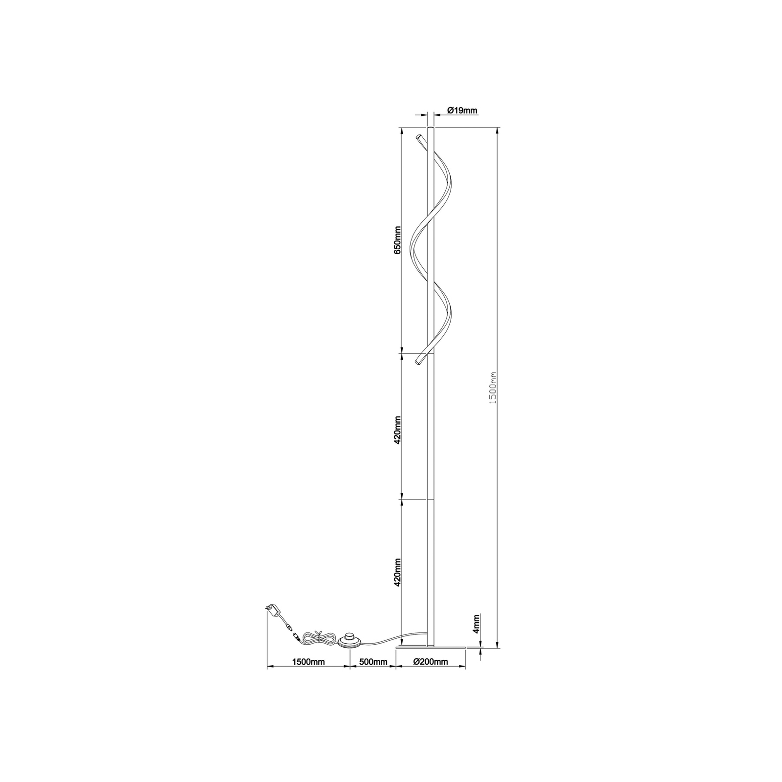 Candeeiro de pé LED Eunice, altura 150 cm, preto, metal