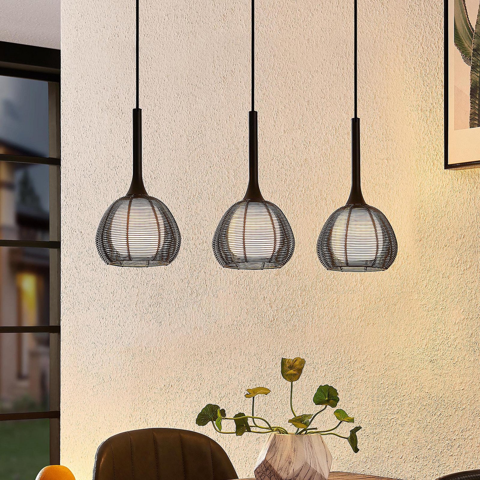 Lucande Tetira lampă 3 becuri lungă negru - Camera de zi / sufragerie - modern - negru alb - Metal