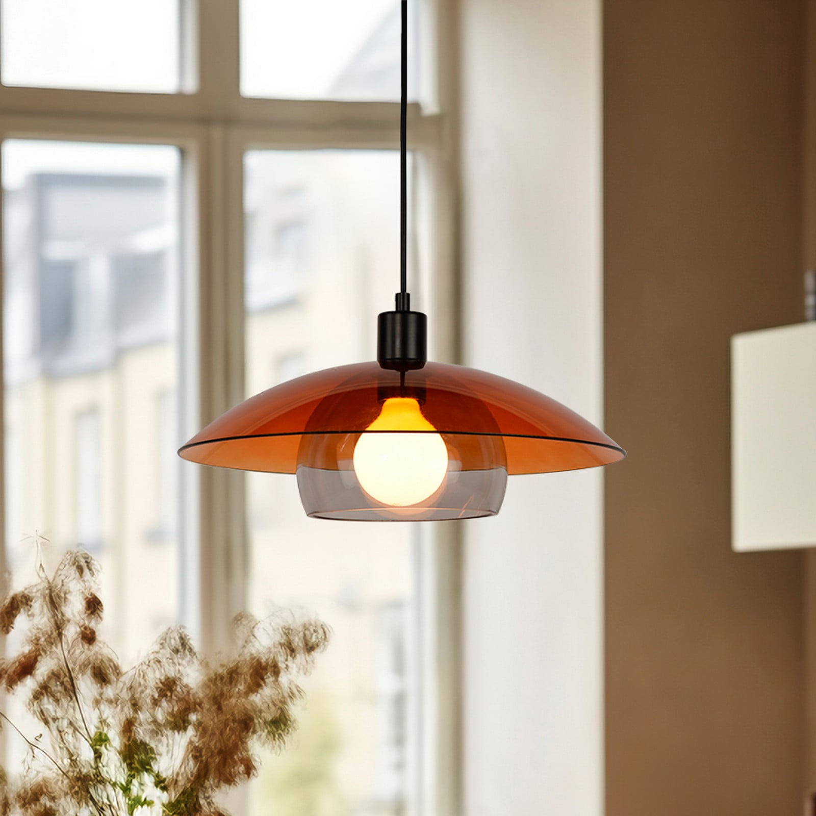 COREP Lampă suspendată Jolly culoare chihlimbar/negru Ø 38 cm sticlă - Camera de zi / sufragerie - chihlimbar negru