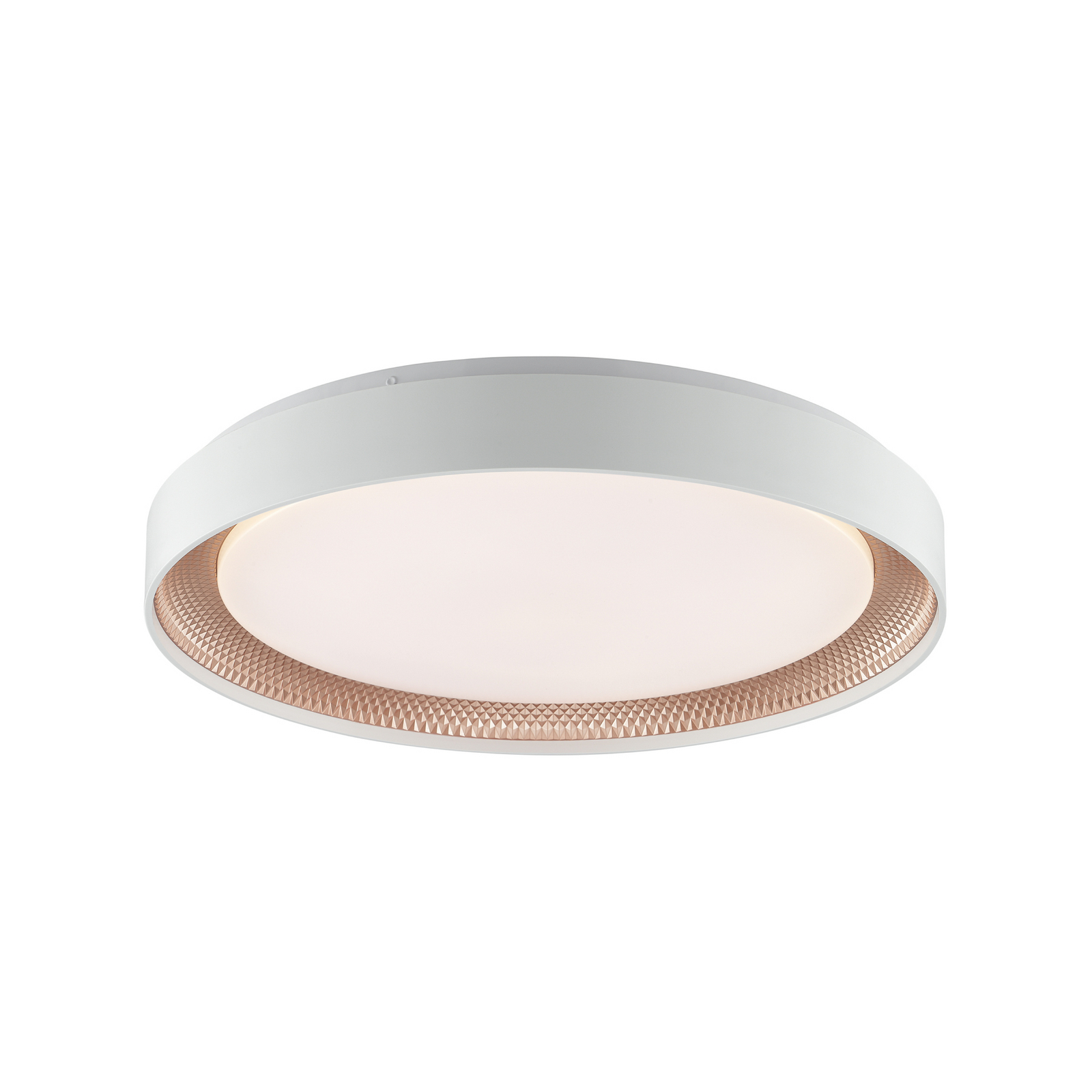 Plafón LED Waldo, blanco/oro rosa, Ø 48,5 cm, CCT, atenuable. Plafón LED Waldo, blanco/oro rosa, Ø 48,5 cm, CCT, atenuable.