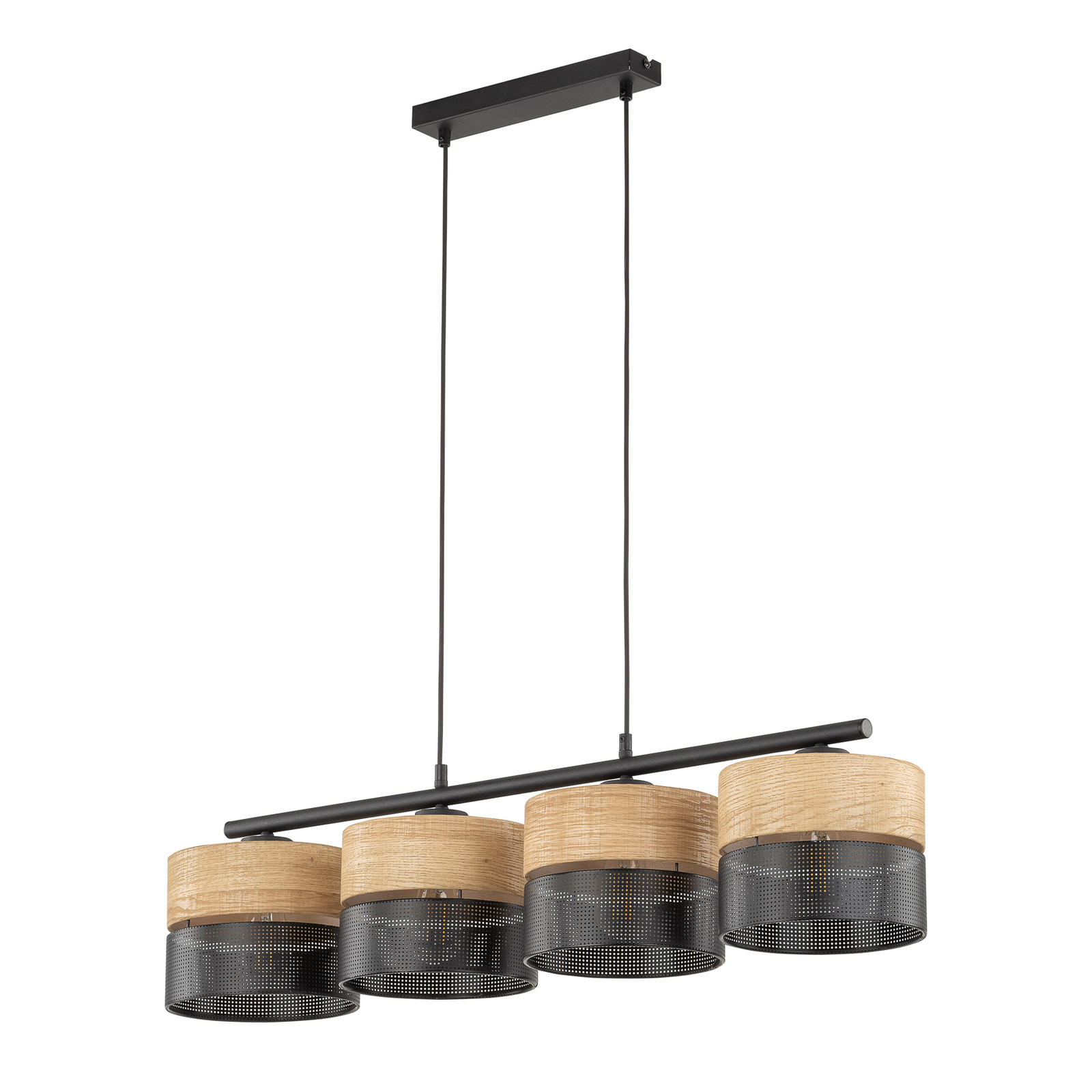 Nicol hanglamp, zwart/hout-effect, 94x20 cm 4-lamps 4 x E27