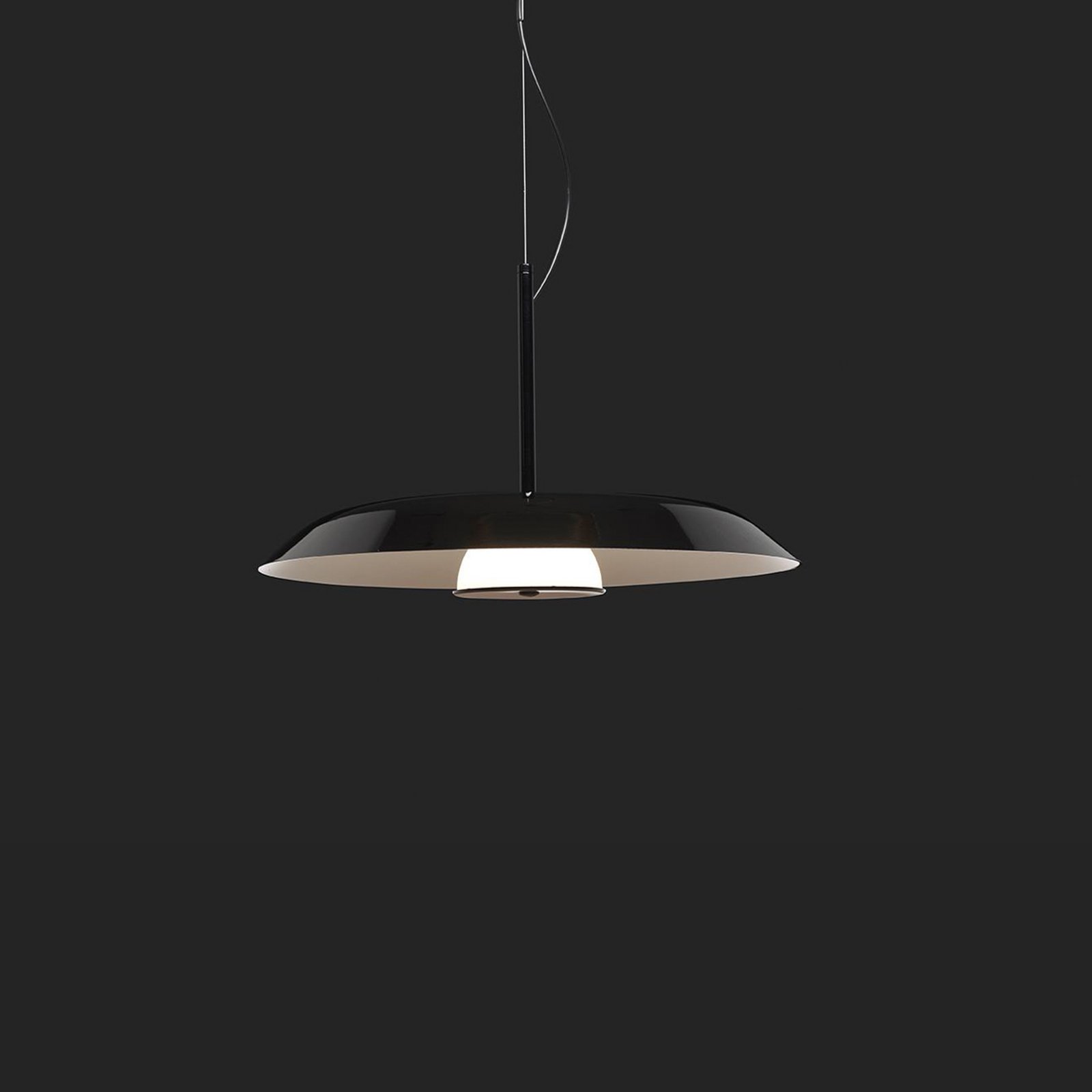 Oluce LED-hængelampe Iride, Ø 55 cm, sort, metal, glas