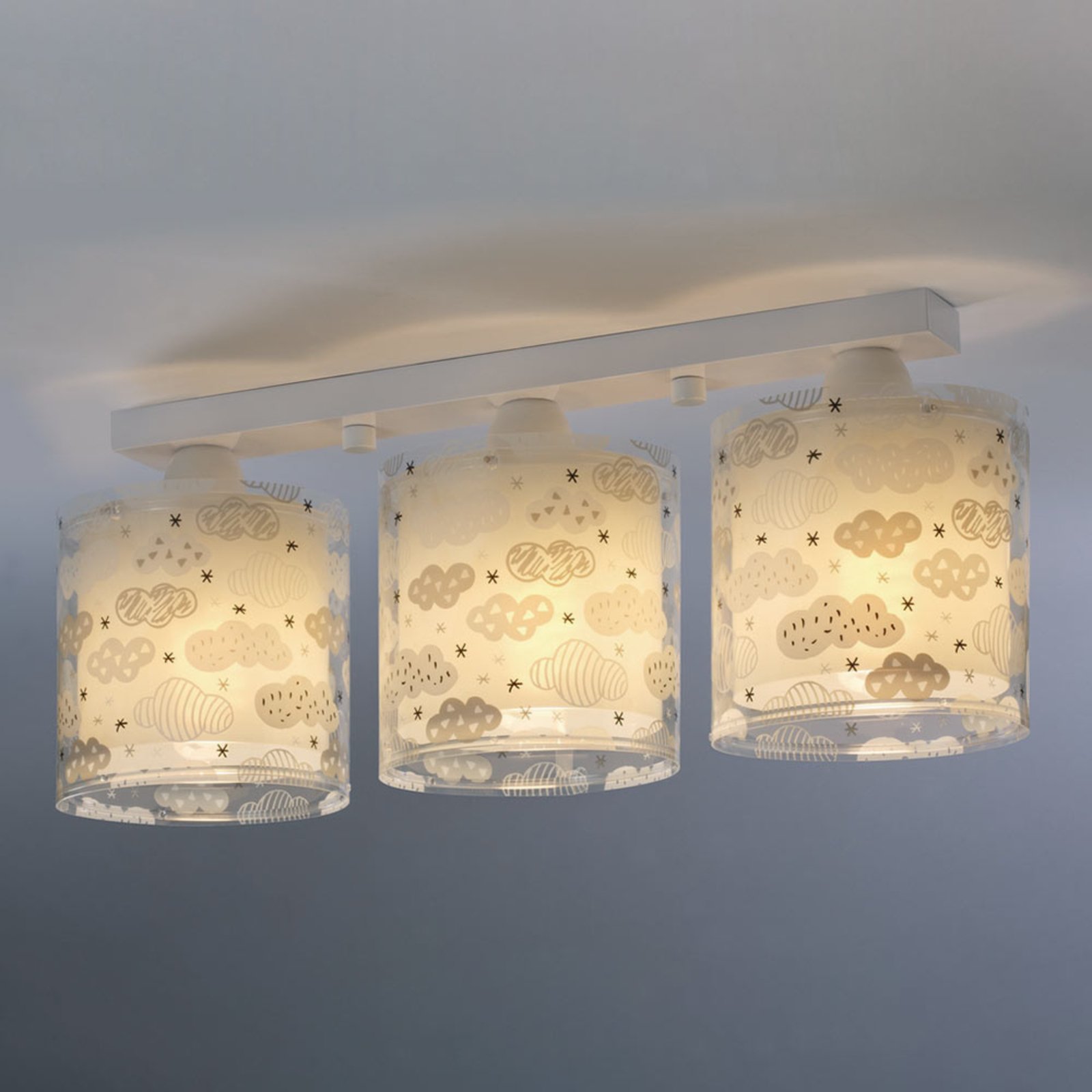 Clouds ceiling lamp for children's room 3-bulb grey