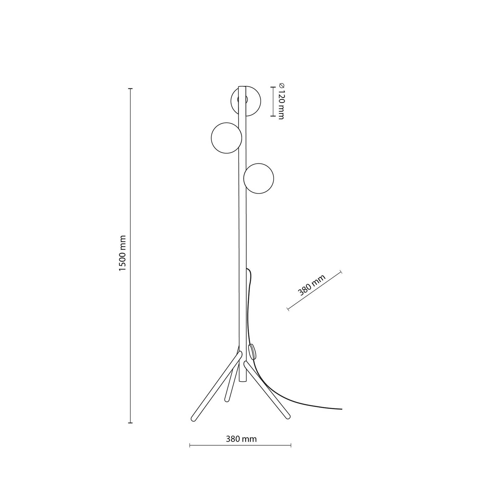 Lampa stojąca Estera, szkło opalowe, drewniana rama, 132 cm, 3-punktowa