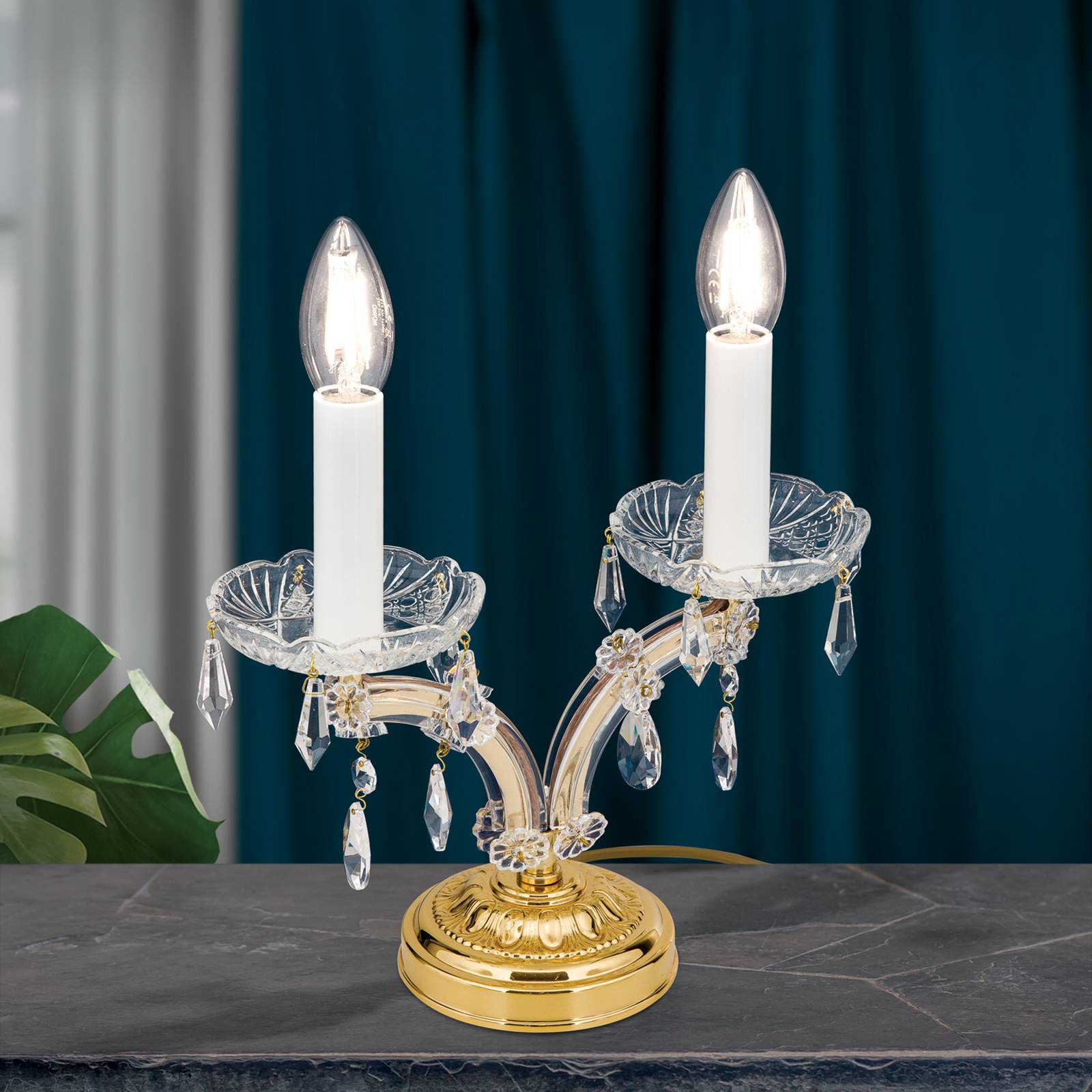 Szlachetna lampa stołowa TJURA z kryształkami