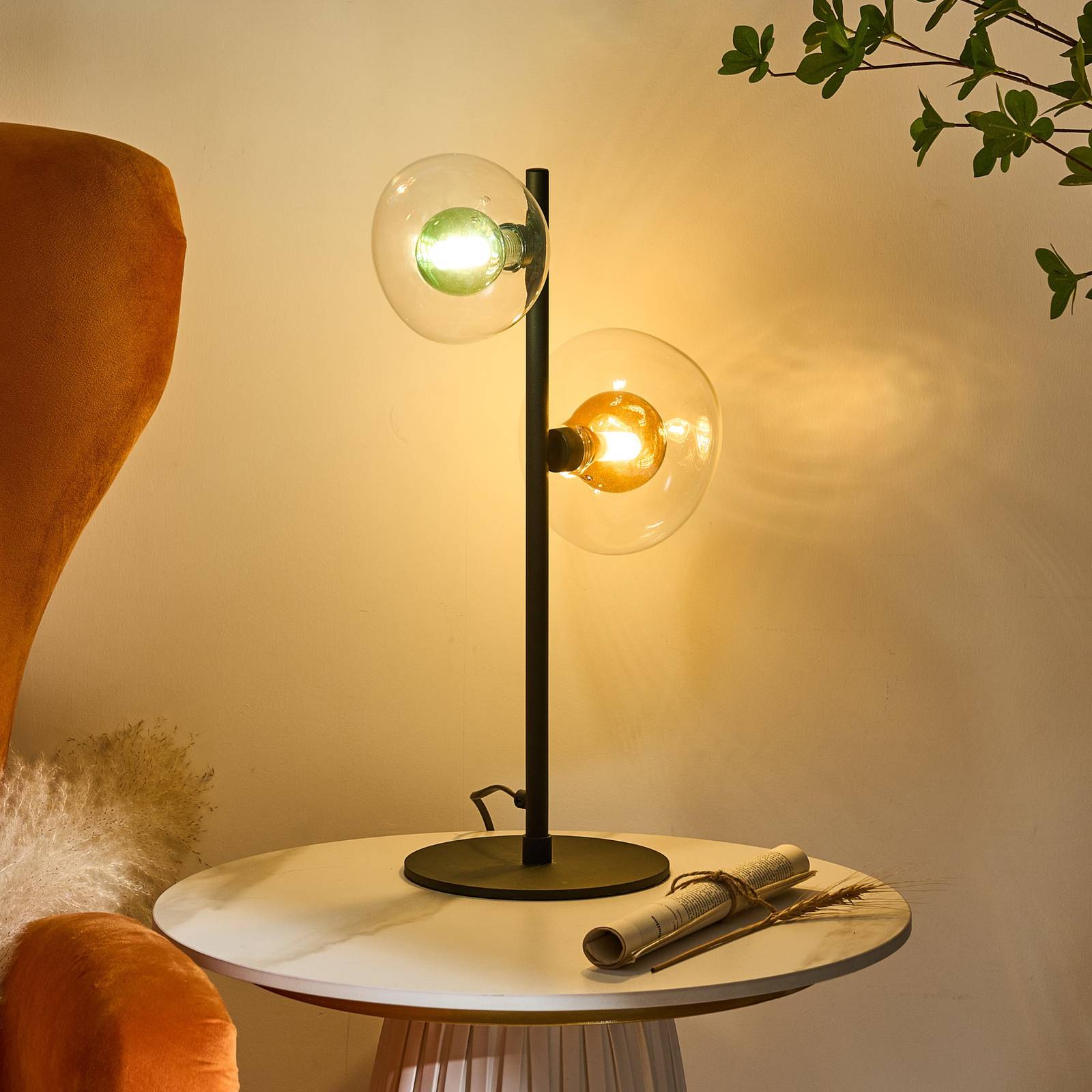 Eco-Light Lampe à poser Uranus ambre/vert hauteur 45 cm à 2 lampes verre