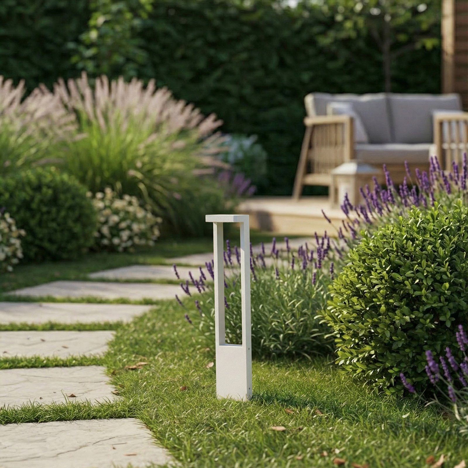 borne lumineuse LED Lindby Lonete, blanche, hauteur 65 cm, IP65