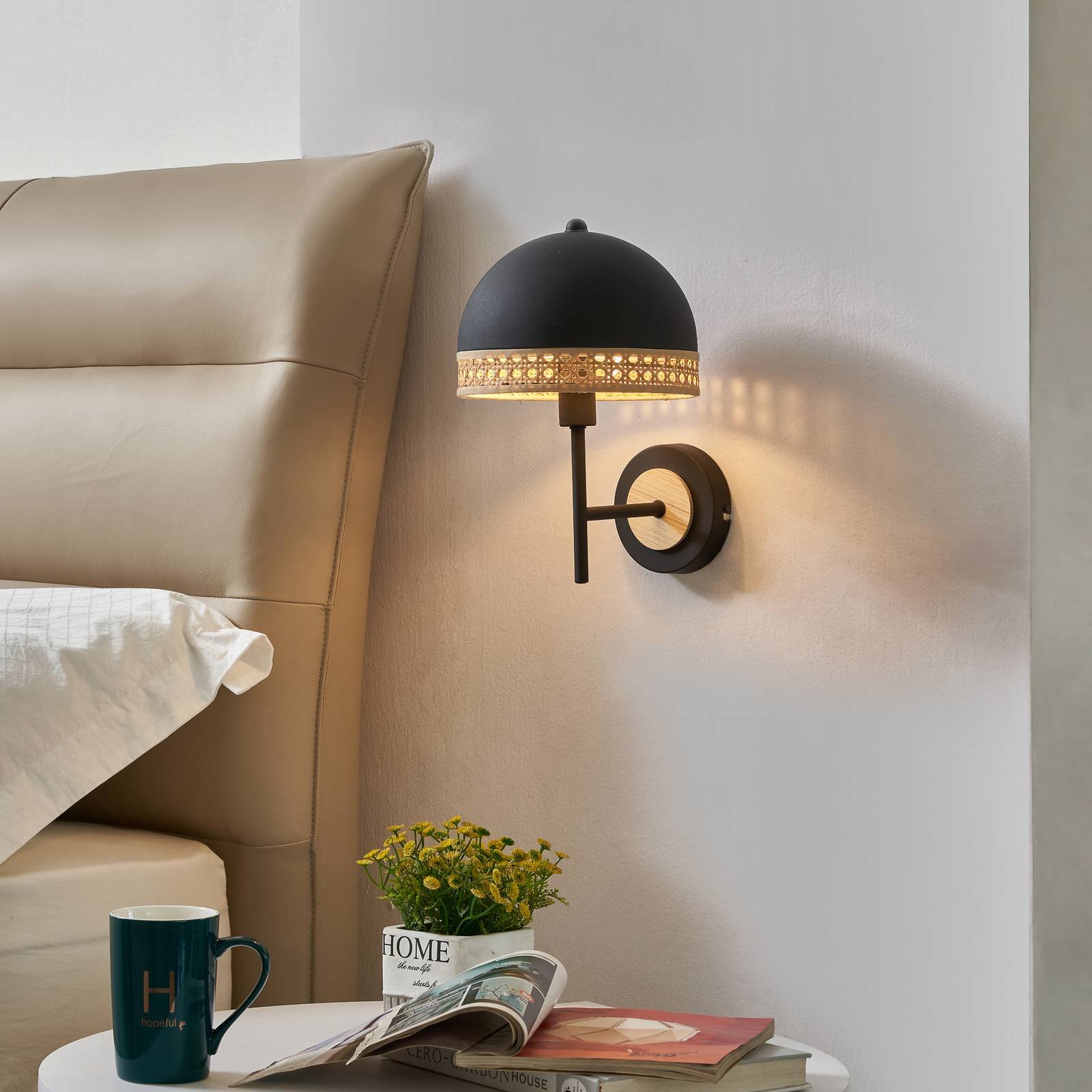 Photos - Chandelier / Lamp Lindby Lonnaris wall light with rattan, black 