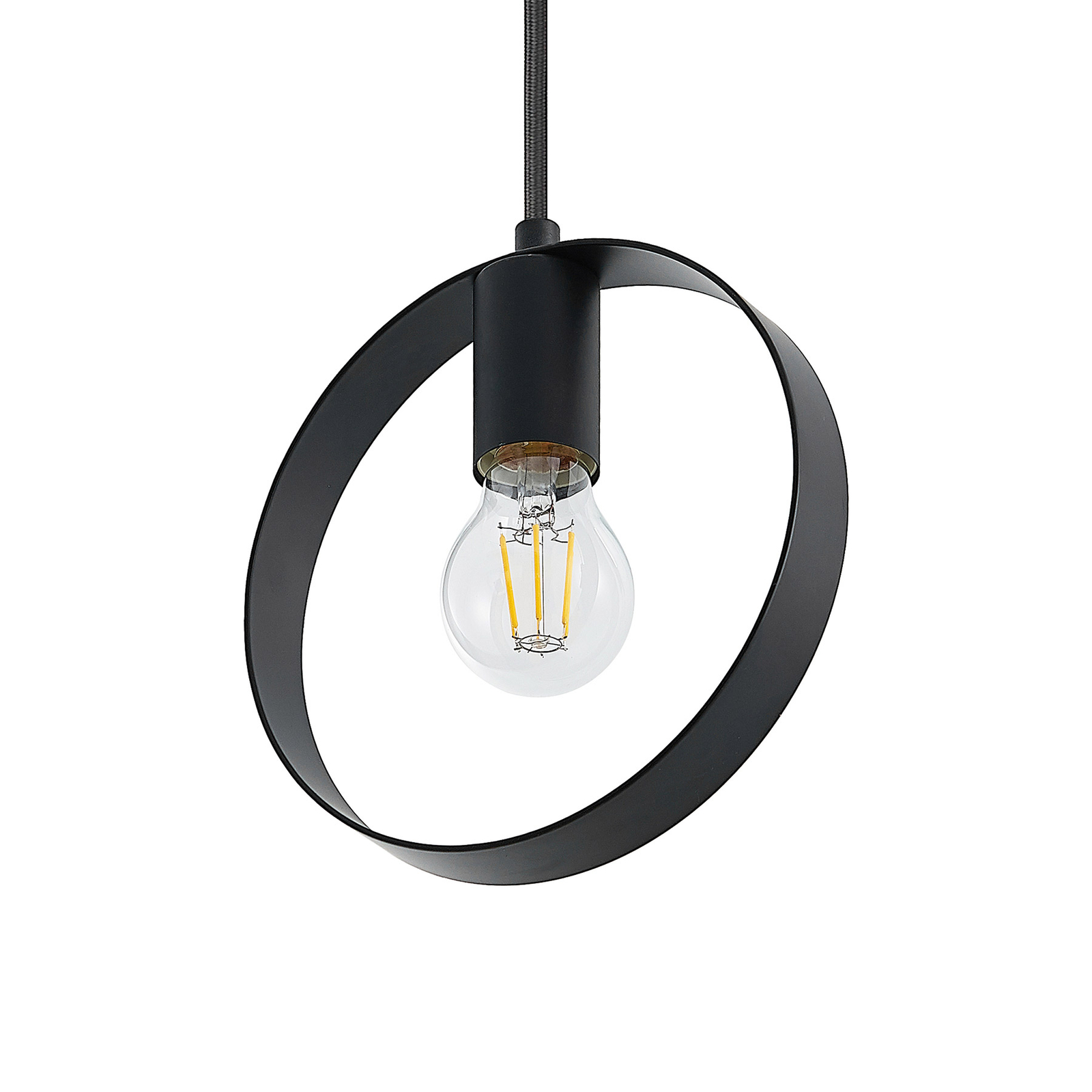 Lindby Shaima hanglamp, zwart, drie ringen