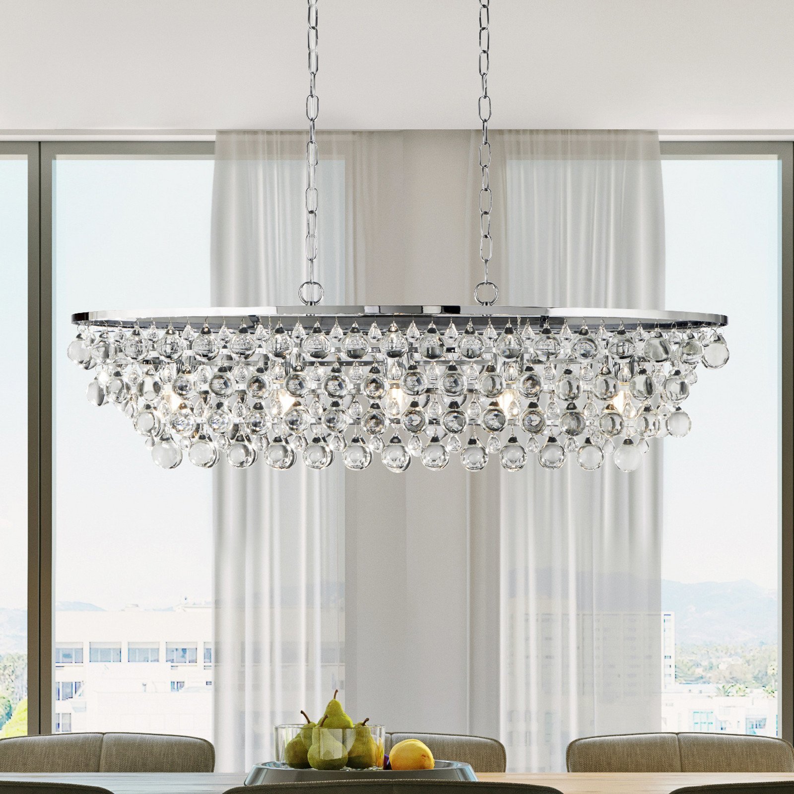 Searchlight Lampă suspendată Michelle crom/limpede sticlă de cristal 92 cm E27 - Camera de zi / sufragerie - Vintage - crom clar