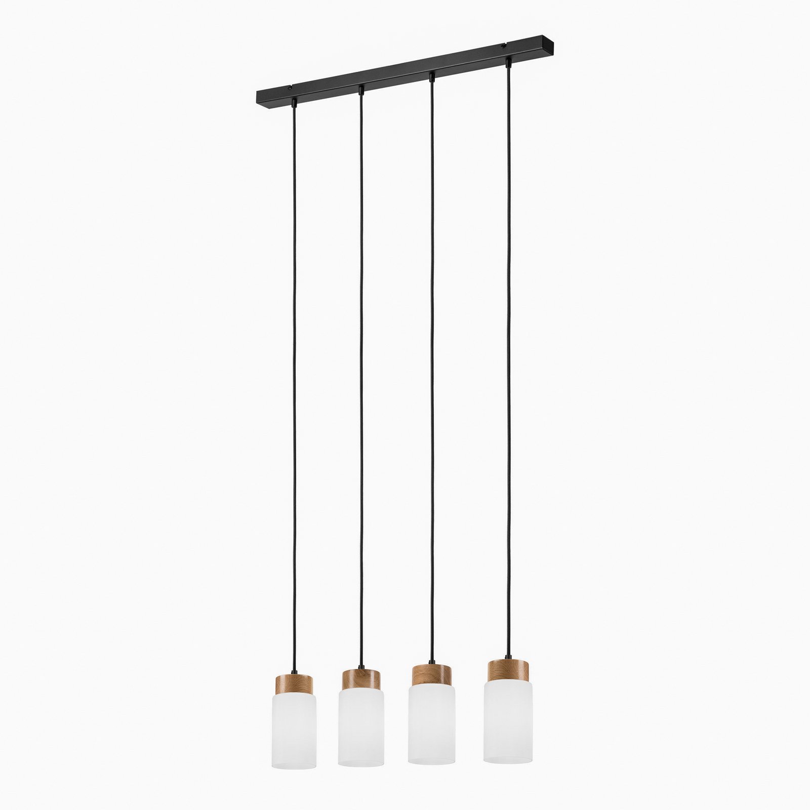 Markus pendant light, opal glass/oak, length 80 cm, 4-bulb.