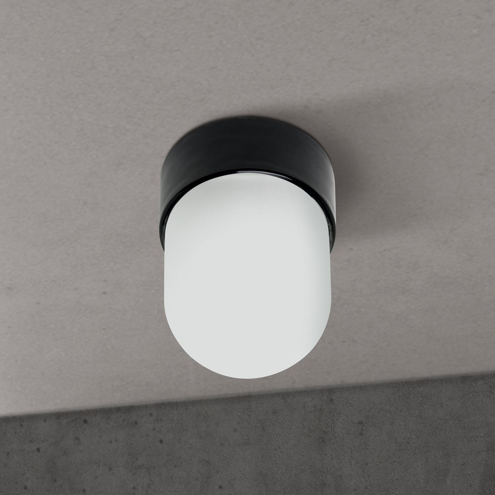 Plafonnier Ostia, noir, céramique, verre satiné, E27