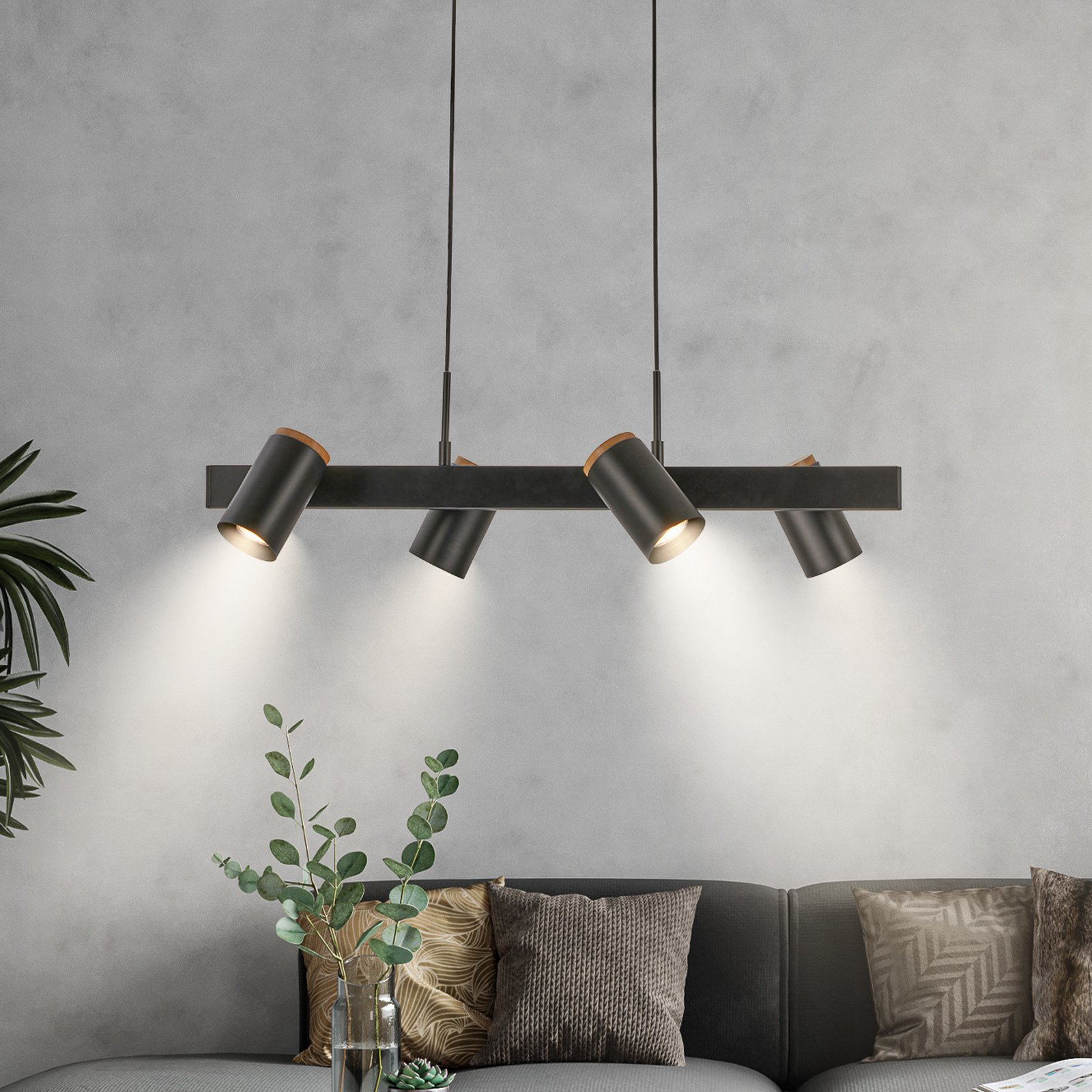 Závěsné světlo Duta, délka 120 cm, černá matná, kov 4-flg.