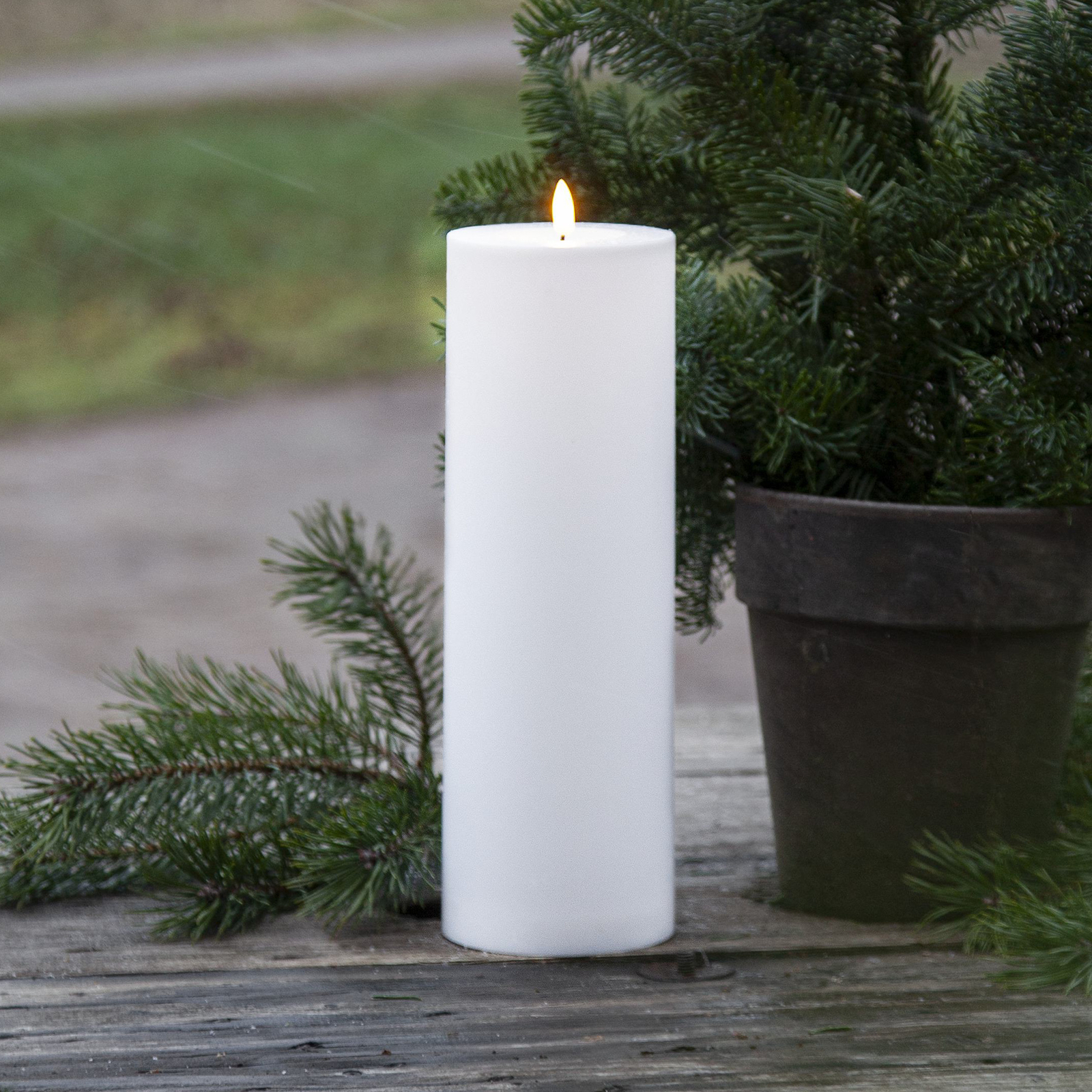 LED candle Flamme Rak 32.5 cm white plastic battery operated