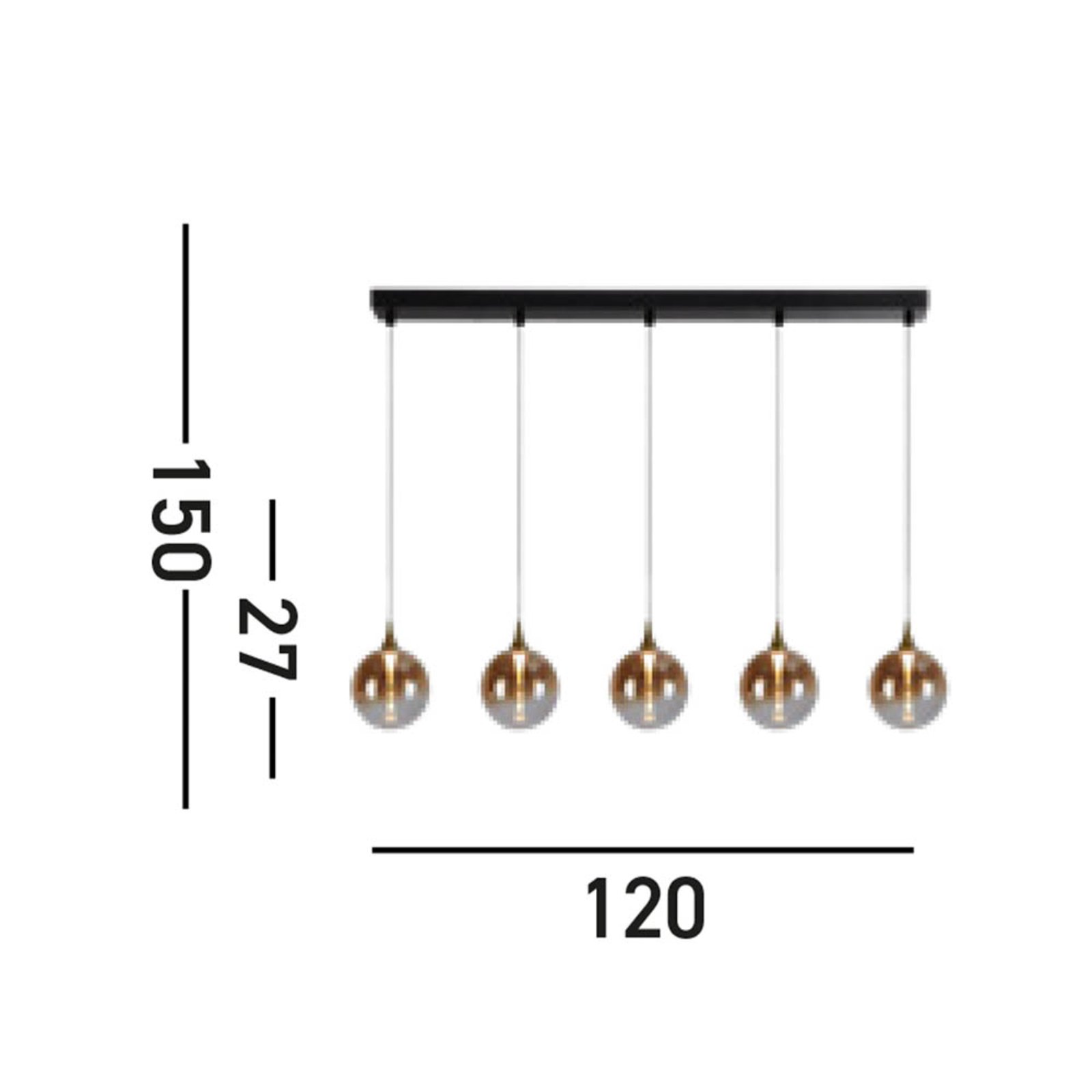 Závěsné svítidlo LED Alchemy, 5 světel, černá, jantarová, sklo