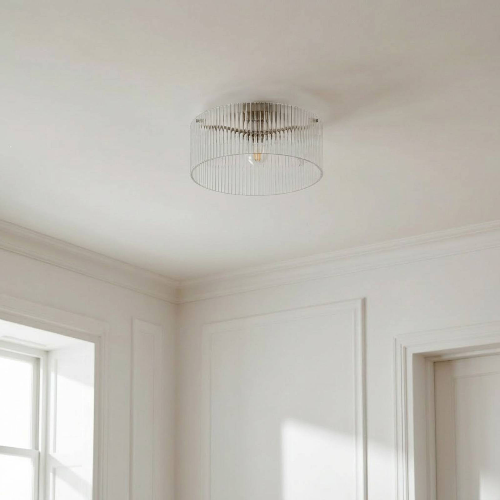 Lampa sufitowa Lucande Meritt, mosiądz/przezroczysta, Ø 40 cm, szkło